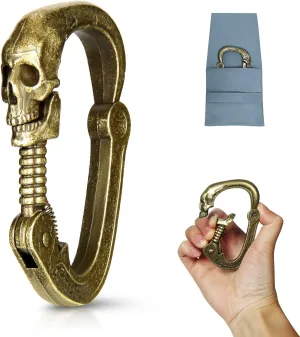 Skull Carabiner Keychain Heavy Duty - Articulated Jaw Locking Clip with Cervical Spine Mechanism, Stainless Steel Alloy Gothic Accessories for Camping, Hiking, DIY & Punk Style (Antique Copper)