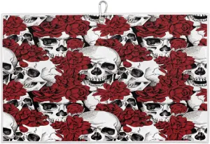 Skull Rose Pictures Golf Towel with Heavy Duty Carabiner Ultra Absorbent Quick Dry Perfect for Cleaning Clubs Balls Gear Essential Golf Accessory for Men Women Kids