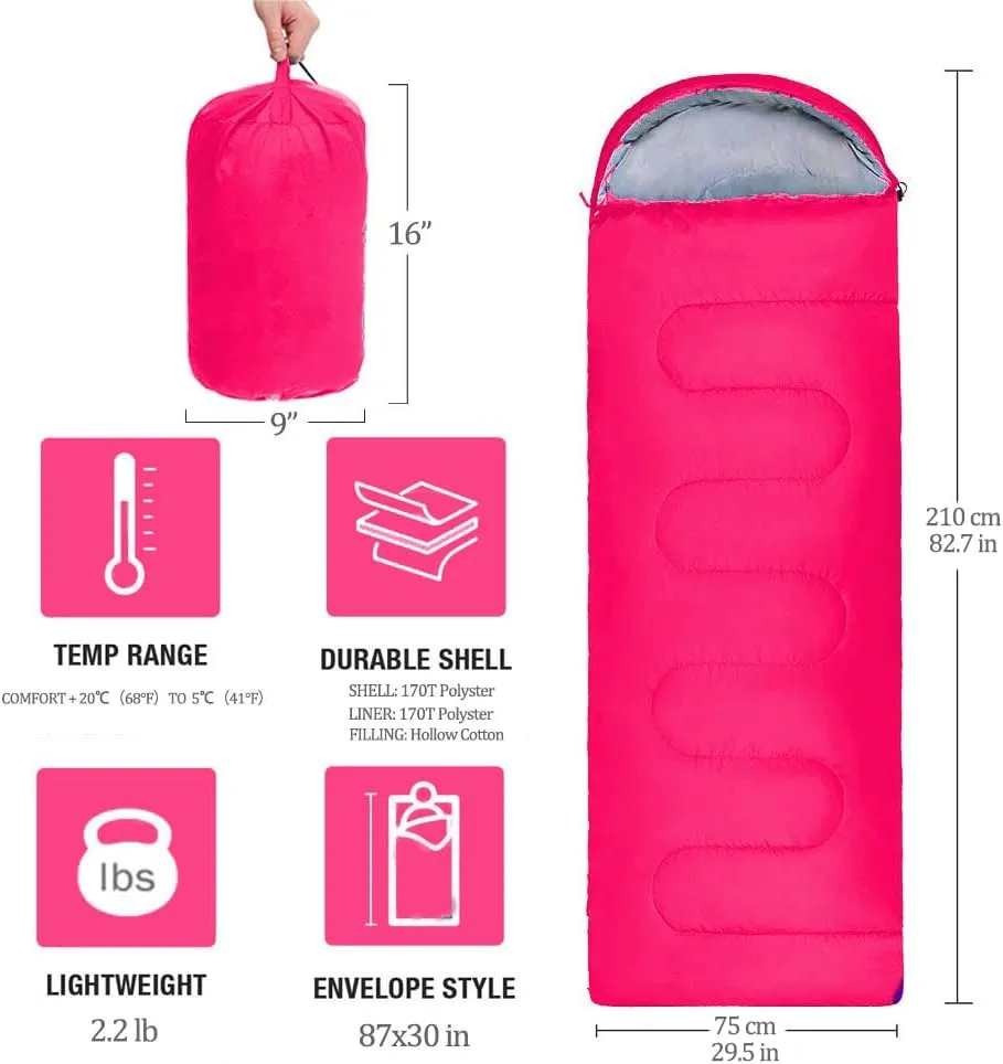 Sleeping Bag, Lightweight 3 Season Weather Sleep Bags for Kids Adults Girls Women, Microfiber Filled 5-20 Degree for Backpacking/Hiking/Camping/Mountaineering with Compression Sack