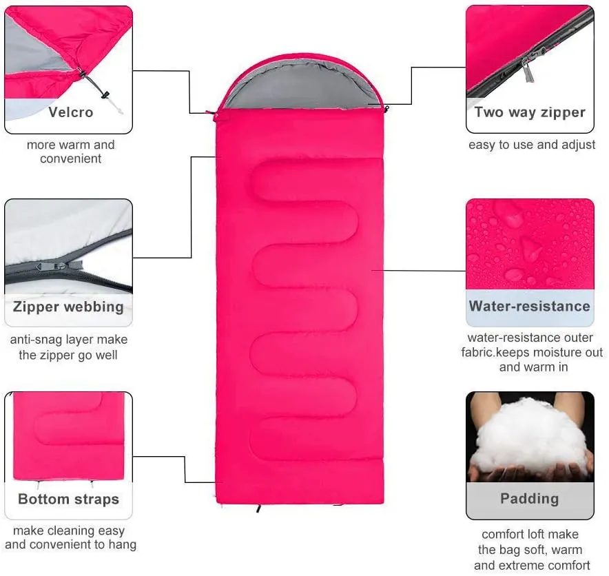 Sleeping Bag, Lightweight 3 Season Weather Sleep Bags for Kids Adults Girls Women, Microfiber Filled 5-20 Degree for Backpacking/Hiking/Camping/Mountaineering with Compression Sack