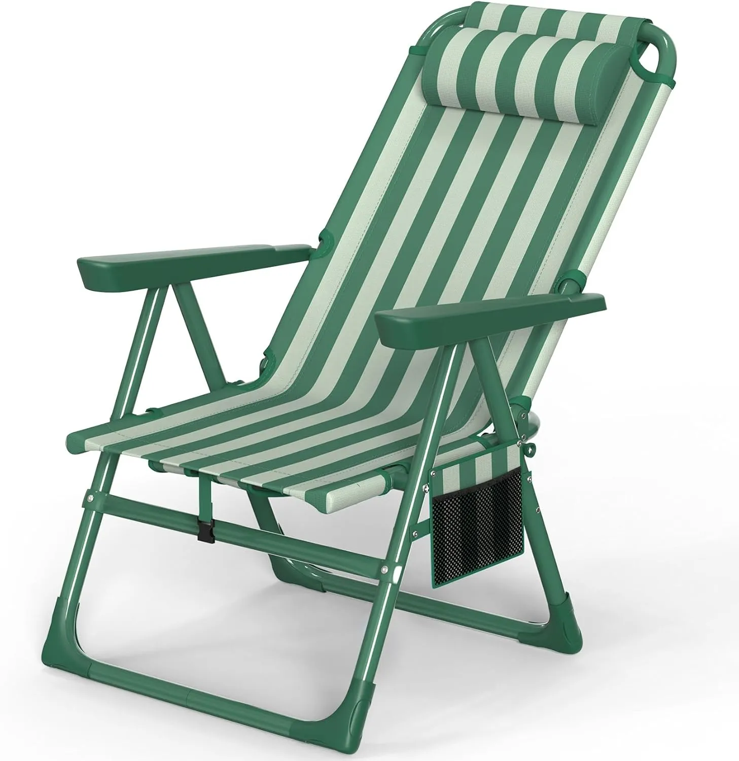 Slendor Backpack Beach Chair, 6-Positions Beach Chairs for Adults with Cooler Bag, Reclining Chair with Cup Holder Folding Camping Chair for Outside