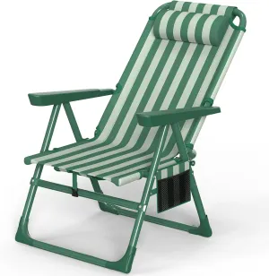 Slendor Backpack Beach Chair, 6-Positions Beach Chairs for Adults with Cooler Bag, Reclining Chair with Cup Holder Folding Camping Chair for Outside