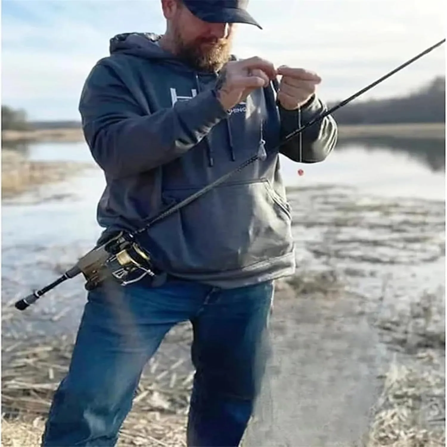 Slide-in Fishing Rod Hip Holster, Hands-Free Rod Holder for Fly Bank Fishing,rod holster fishing, Quick-Draw Waist Gear, Durable Adjustable Portable Fish Pole Holster with Stash Pocket (Brown)