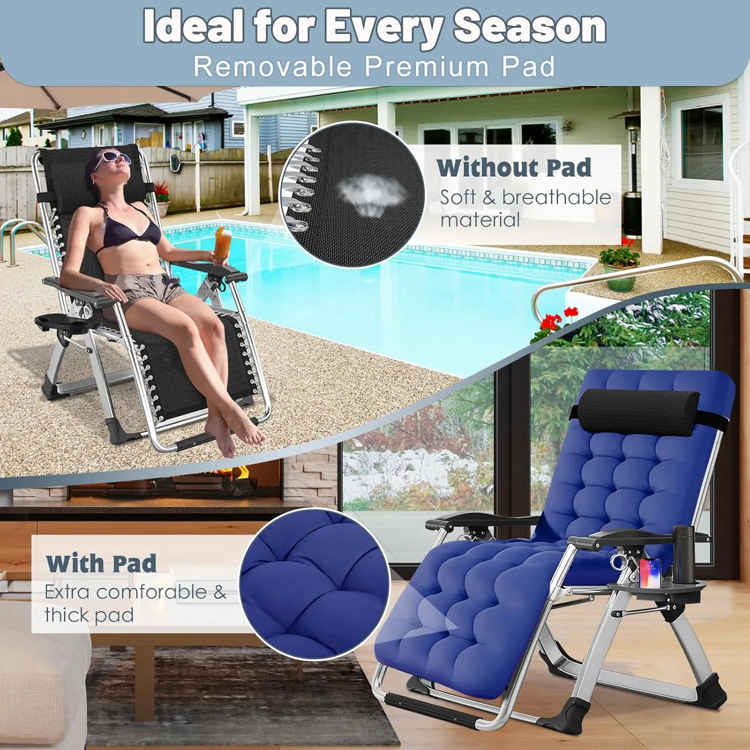 Slsy Zero Gravity Chair, Reclining Lounge Chair with Removable Cushion & Tray for Indoor and Outdoor, Patio Recliner Folding Reclining Chair