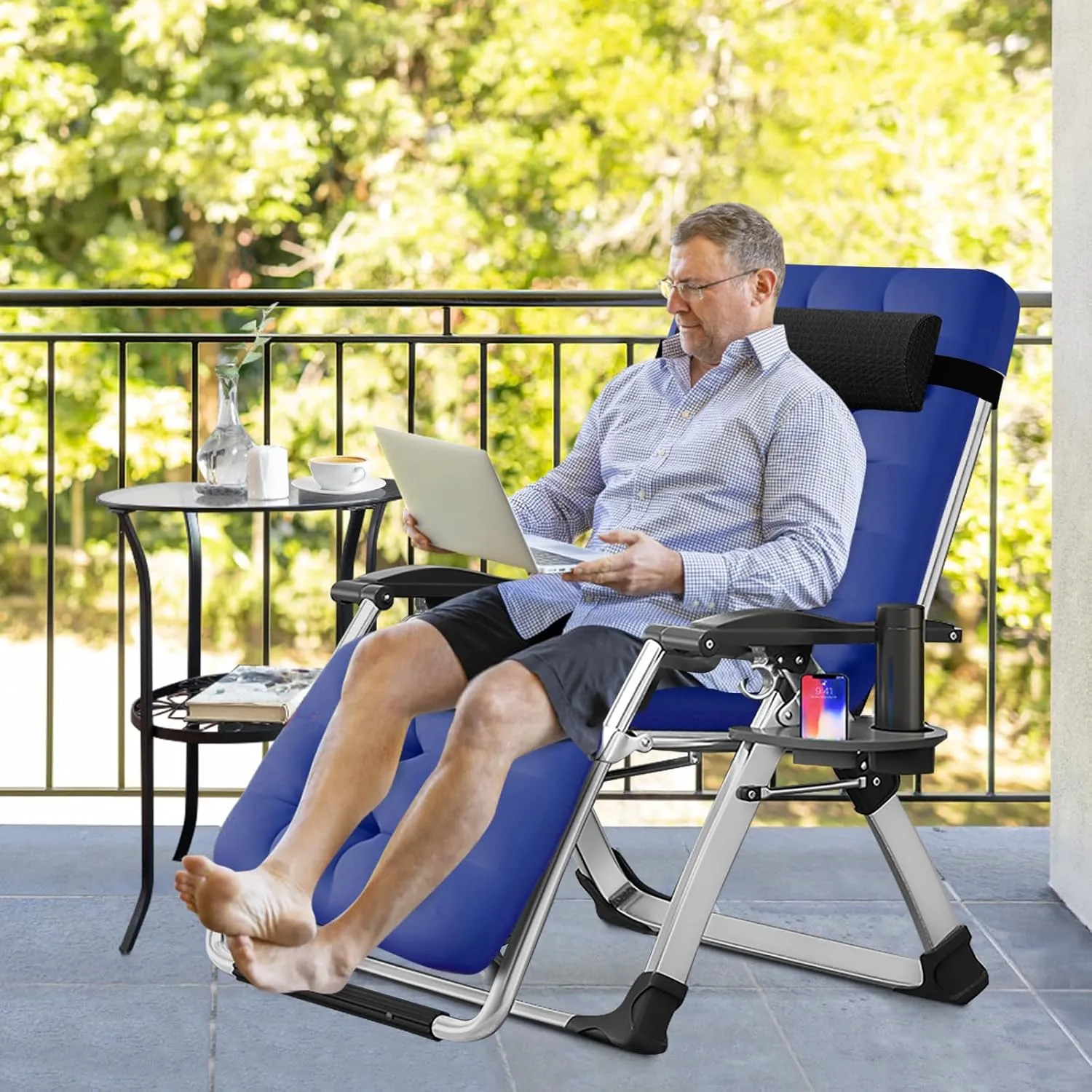Slsy Zero Gravity Chair, Reclining Lounge Chair with Removable Cushion & Tray for Indoor and Outdoor, Patio Recliner Folding Reclining Chair