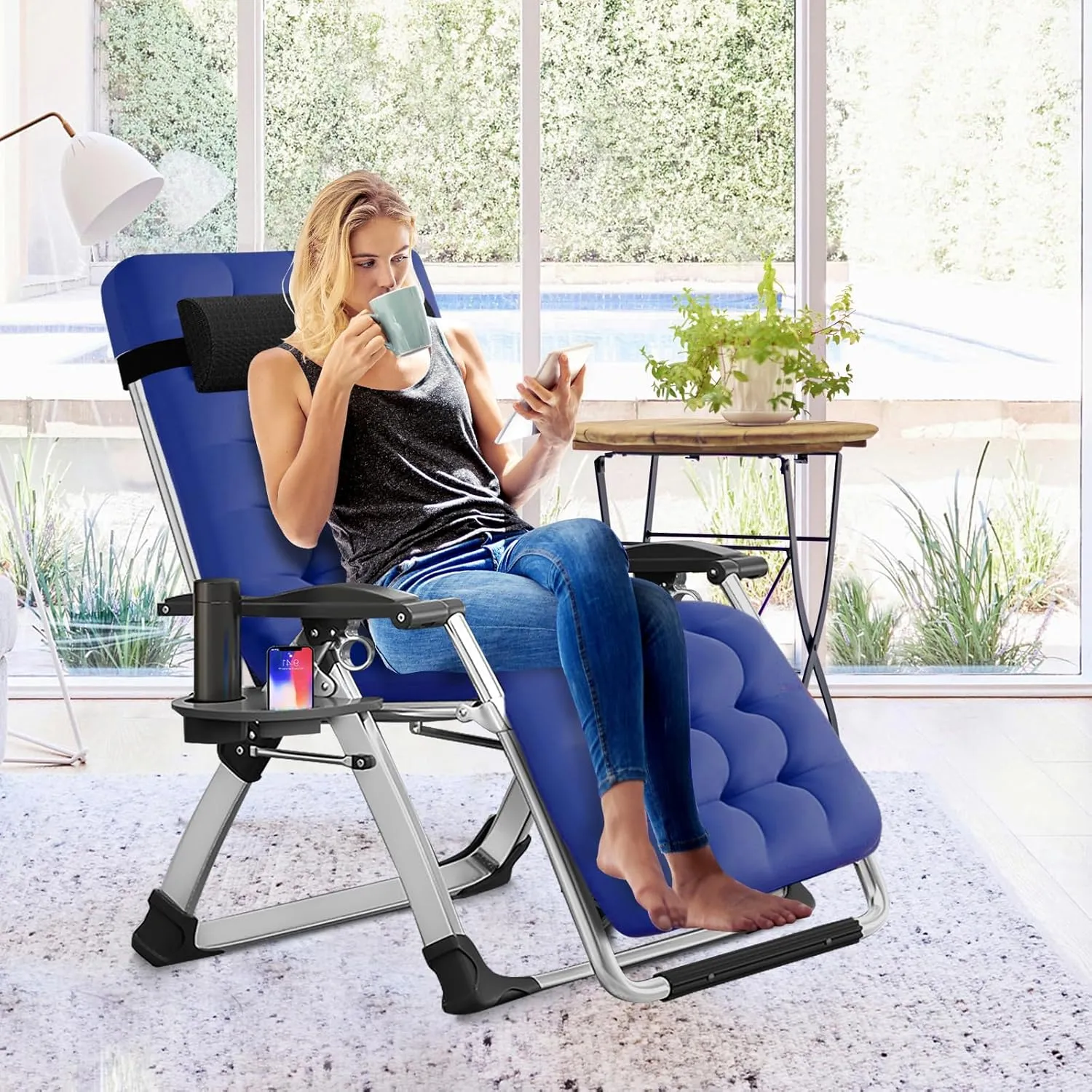 Slsy Zero Gravity Chair, Reclining Lounge Chair with Removable Cushion & Tray for Indoor and Outdoor, Patio Recliner Folding Reclining Chair