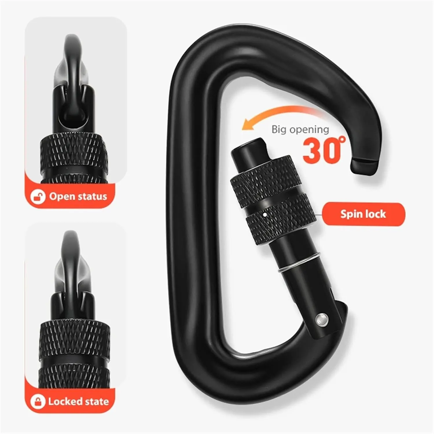 Snaps 2Pcs D-Shape Professional Climbing Carabiner Outdoor Sport Safety Locks for Keychains, Fishing and Outdoor Activitie