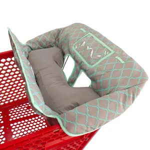 Soft Pillow Attached 2-in-1 Shopping Cart and High Chair Cover for Baby, Cotton Padded Cart Cover, Fold'n Roll Style, Portable with Carry Bag (Gray Grid)