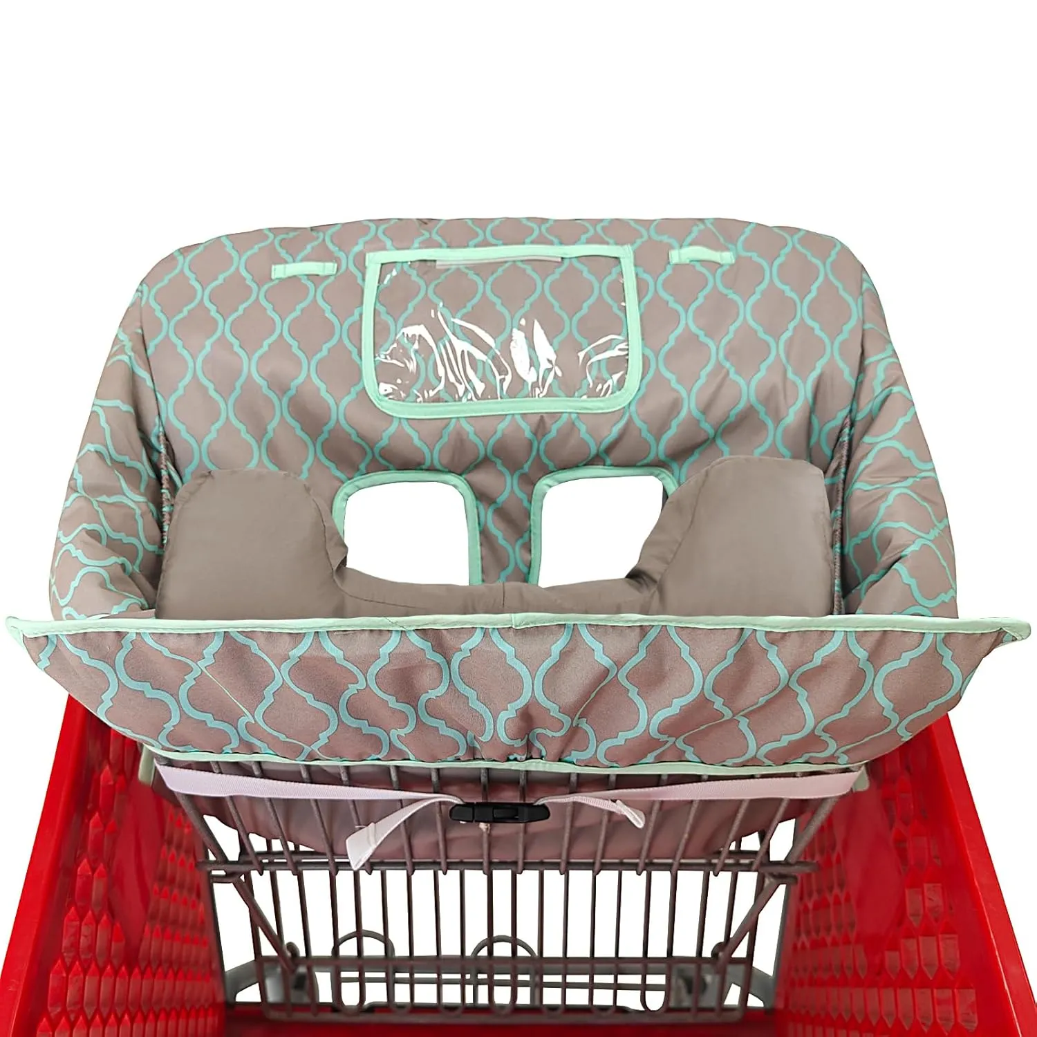Soft Pillow Attached 2-in-1 Shopping Cart and High Chair Cover for Baby, Cotton Padded Cart Cover, Fold'n Roll Style, Portable with Carry Bag (Gray Grid)