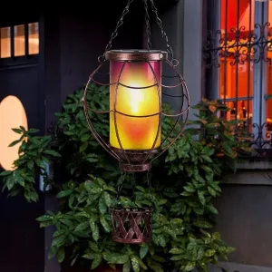 Solar Hot Air Balloon Decor,Metal LED Balloon Lights,Hanging Lanterns Outdoor Waterproof,Hot Air Balloon Solar Lantern for Garden Patio Pathway Yard Porch Decorations(Yellow Pink)