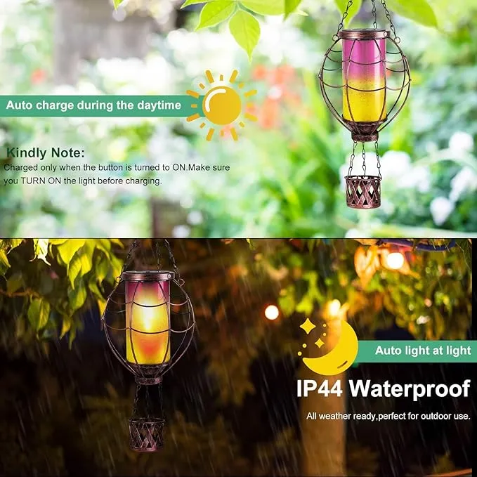 Solar Hot Air Balloon Decor,Metal LED Balloon Lights,Hanging Lanterns Outdoor Waterproof,Hot Air Balloon Solar Lantern for Garden Patio Pathway Yard Porch Decorations(Yellow Pink)