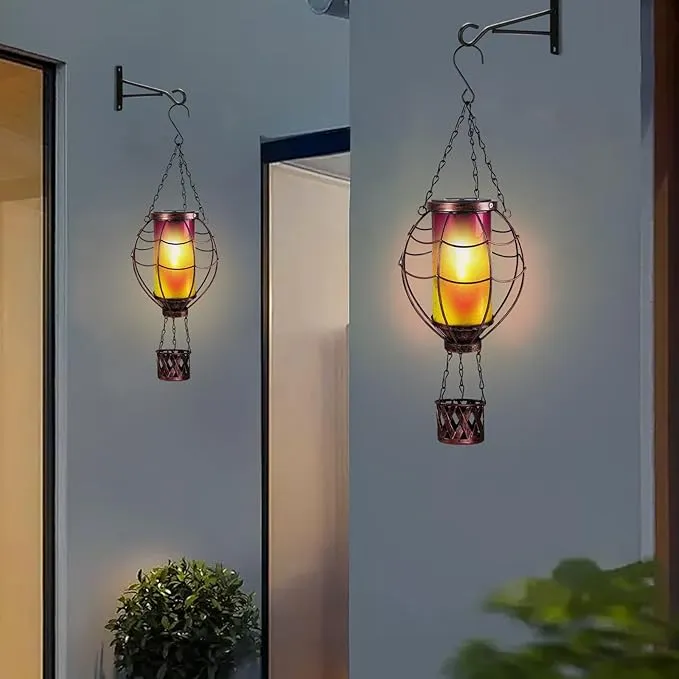 Solar Hot Air Balloon Decor,Metal LED Balloon Lights,Hanging Lanterns Outdoor Waterproof,Hot Air Balloon Solar Lantern for Garden Patio Pathway Yard Porch Decorations(Yellow Pink)