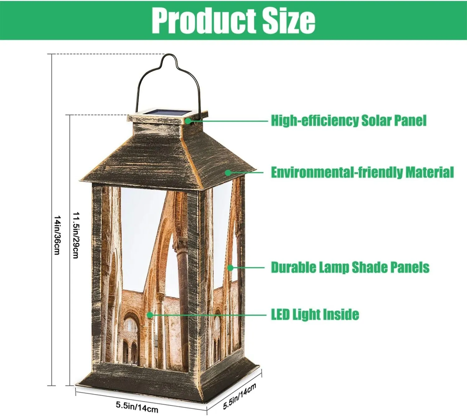 Solar Lantern Abbey San Galgano Outdoor Garden Hanging Lantern Waterproof Solar Powered Lighting Outside Table Lamp for Deck Yard Camping Patio Decor