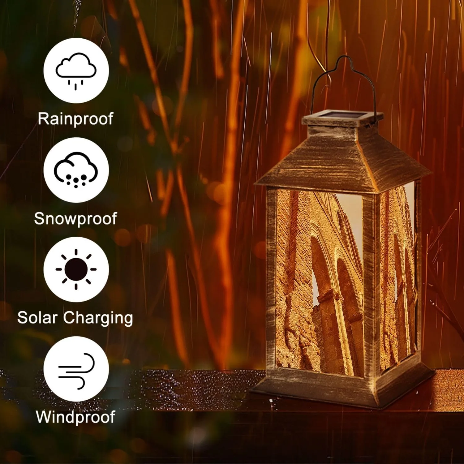 Solar Lantern Abbey San Galgano Outdoor Garden Hanging Lantern Waterproof Solar Powered Lighting Outside Table Lamp for Deck Yard Camping Patio Decor