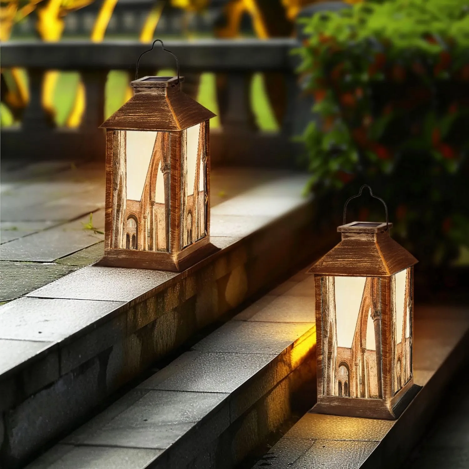 Solar Lantern Abbey San Galgano Outdoor Garden Hanging Lantern Waterproof Solar Powered Lighting Outside Table Lamp for Deck Yard Camping Patio Decor