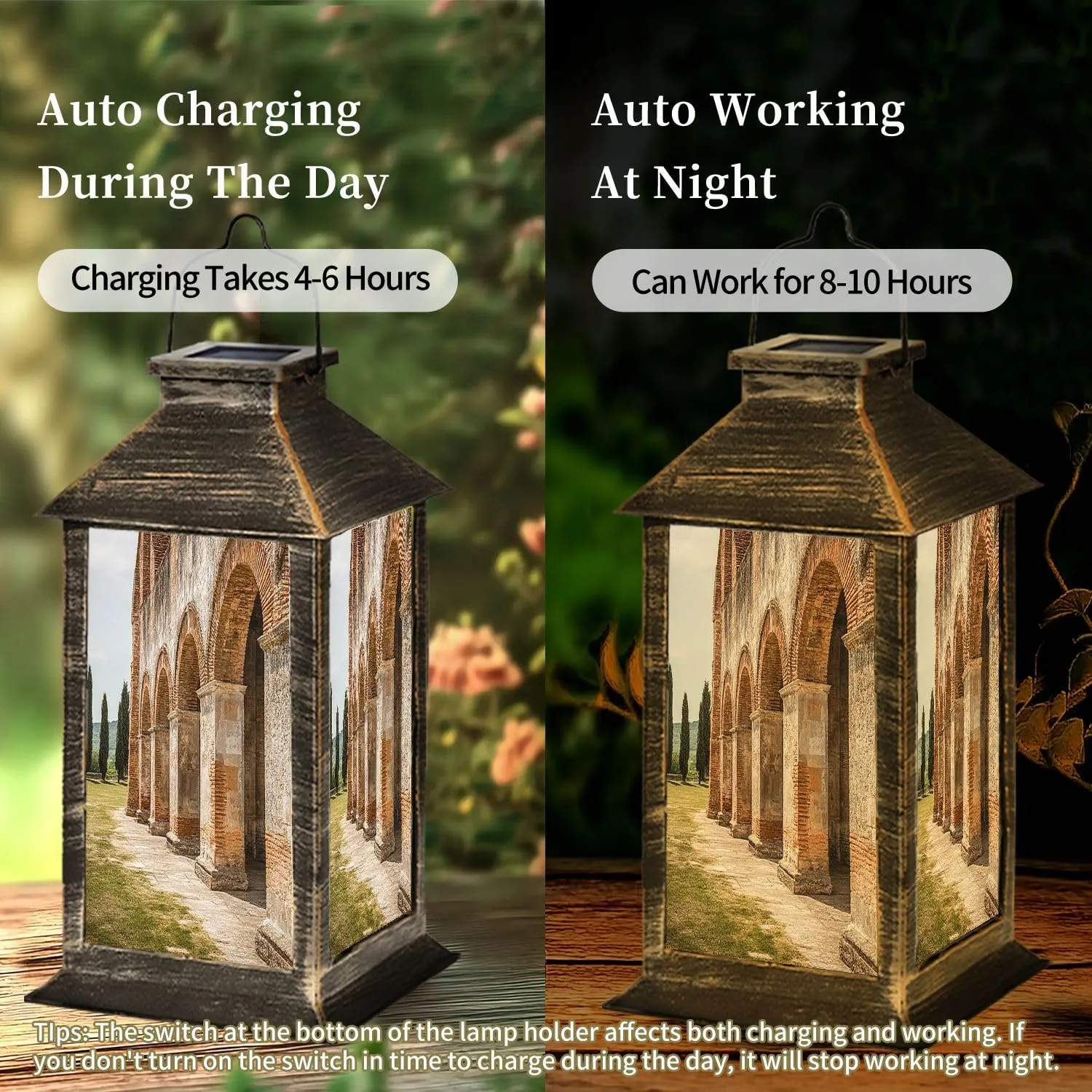 Solar Lantern Abbey San Galgano Outdoor Garden Hanging Lantern Waterproof Solar Powered Lighting Outside Table Lamp for Deck Yard Camping Patio Decor