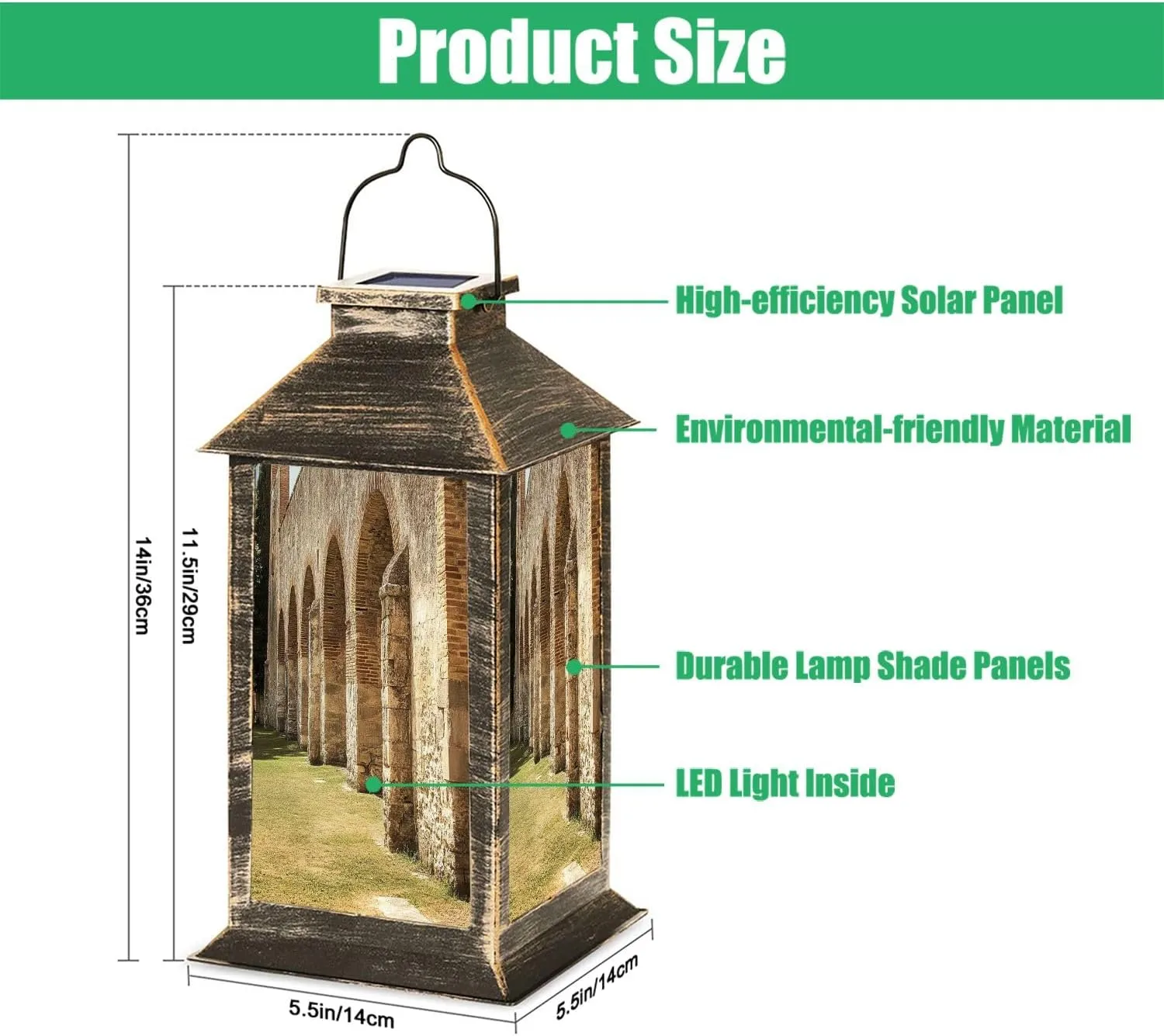 Solar Lantern Abbey San Galgano Outdoor Garden Hanging Lantern Waterproof Solar Powered Lighting Outside Table Lamp for Deck Yard Camping Patio Decor