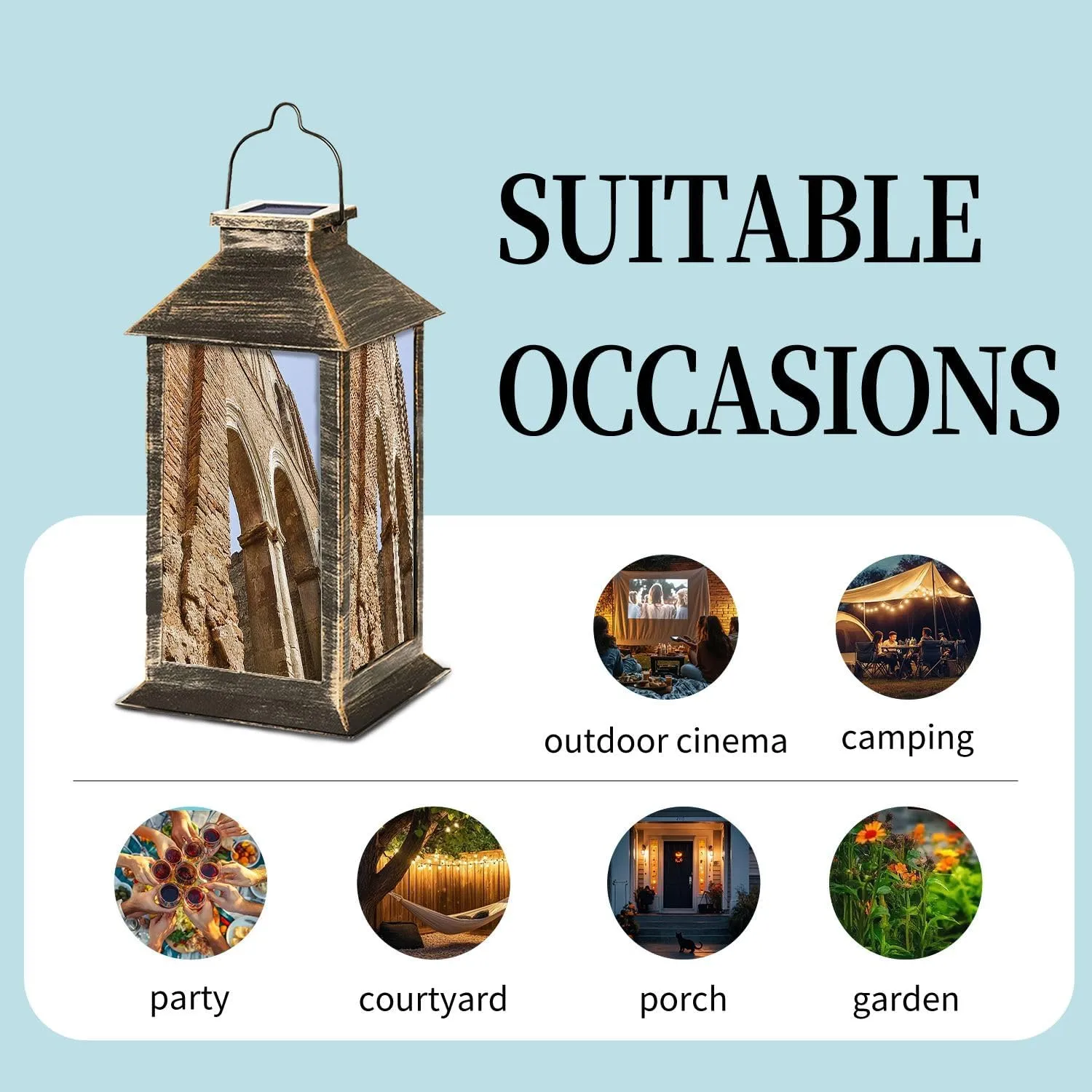 Solar Lantern Abbey San Galgano Outdoor Garden Hanging Lantern Waterproof Solar Powered Lighting Outside Table Lamp for Deck Yard Camping Patio Decor