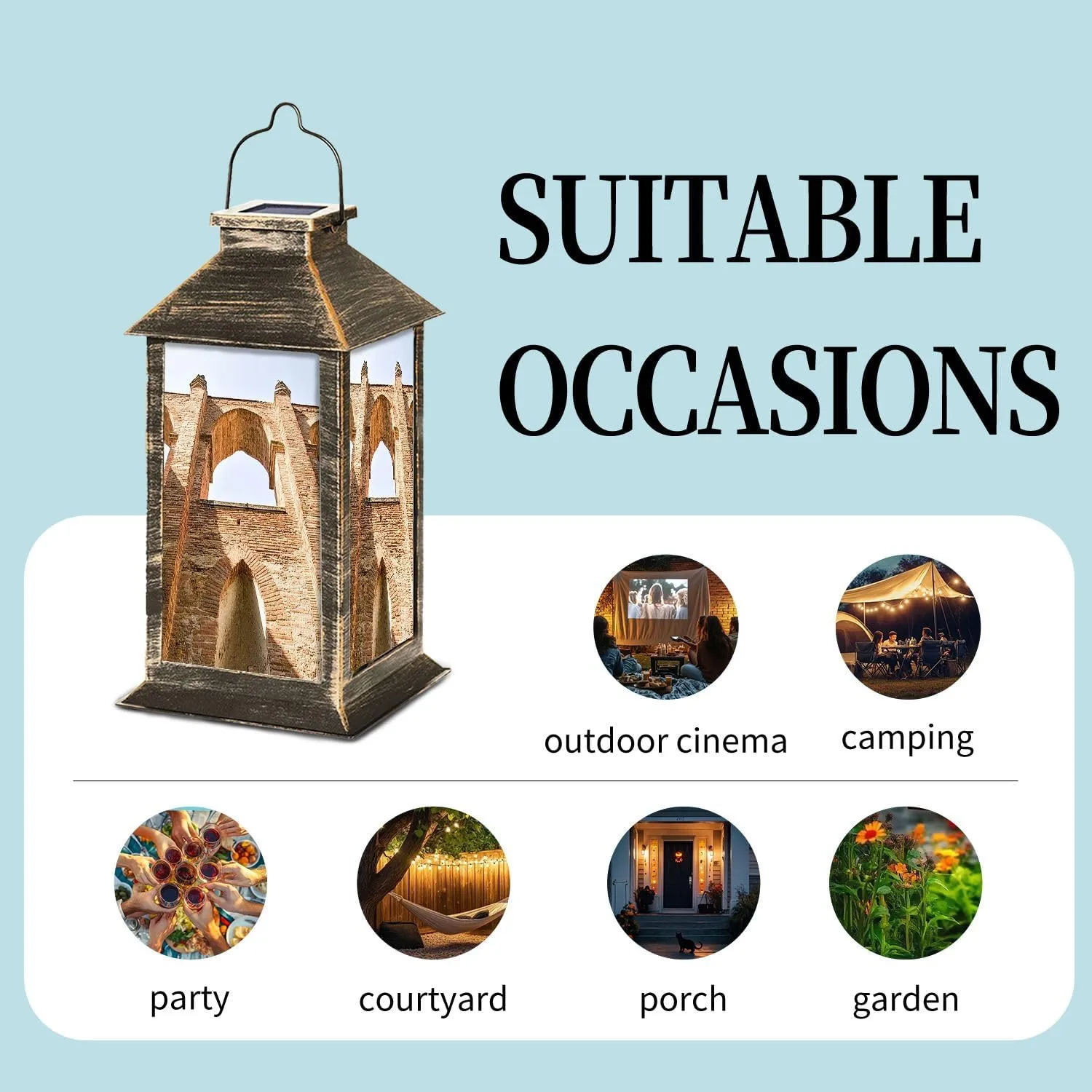 Solar Lantern Abbey San Galgano Outdoor Garden Hanging Lantern Waterproof Solar Powered Lighting Outside Table Lamp for Deck Yard Camping Patio Decor
