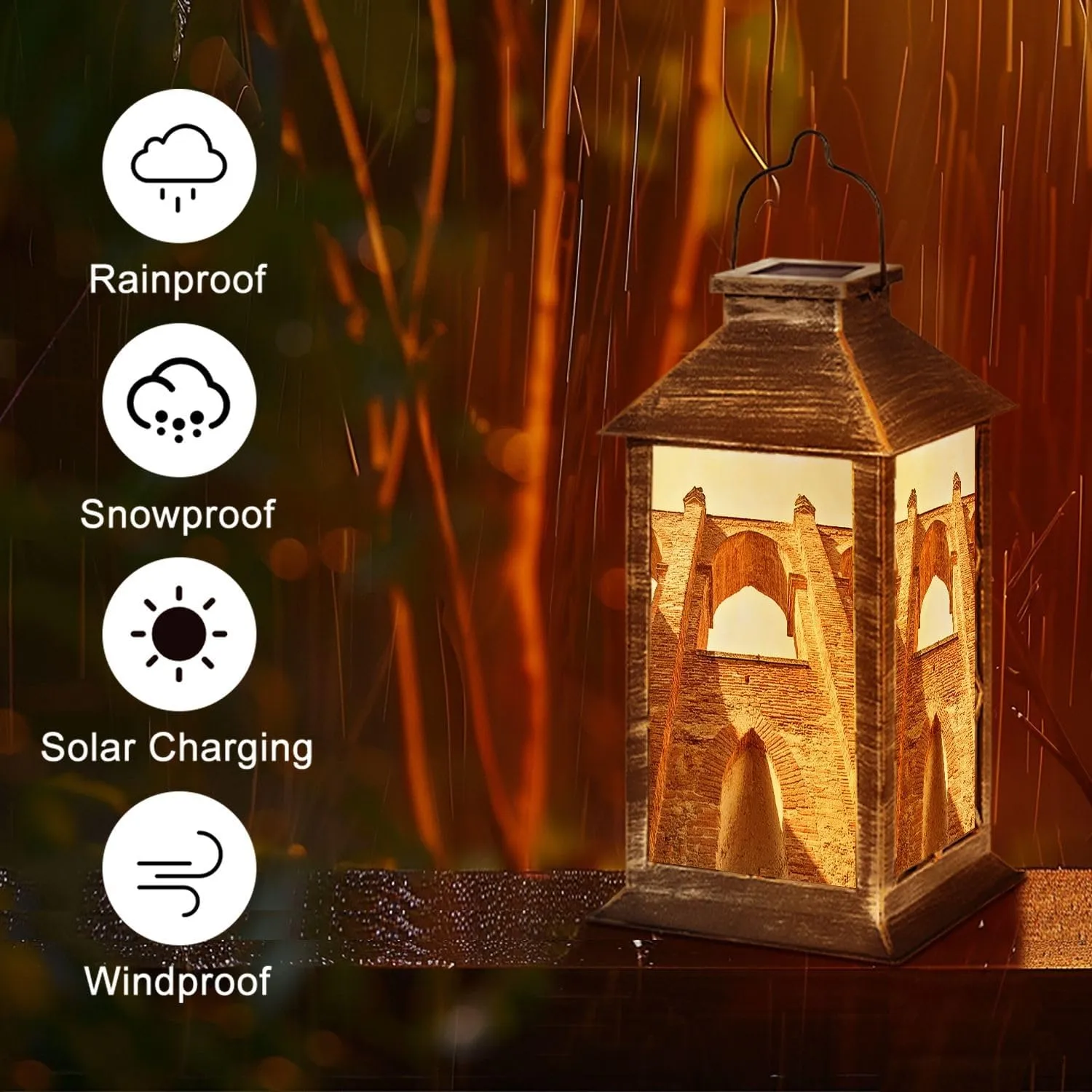 Solar Lantern Abbey San Galgano Outdoor Garden Hanging Lantern Waterproof Solar Powered Lighting Outside Table Lamp for Deck Yard Camping Patio Decor
