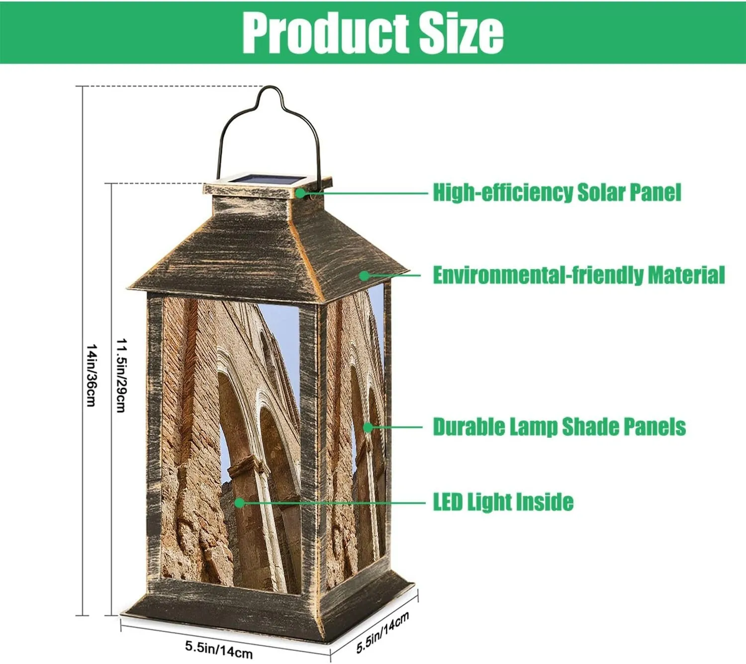 Solar Lantern Abbey San Galgano Outdoor Garden Hanging Lantern Waterproof Solar Powered Lighting Outside Table Lamp for Deck Yard Camping Patio Decor