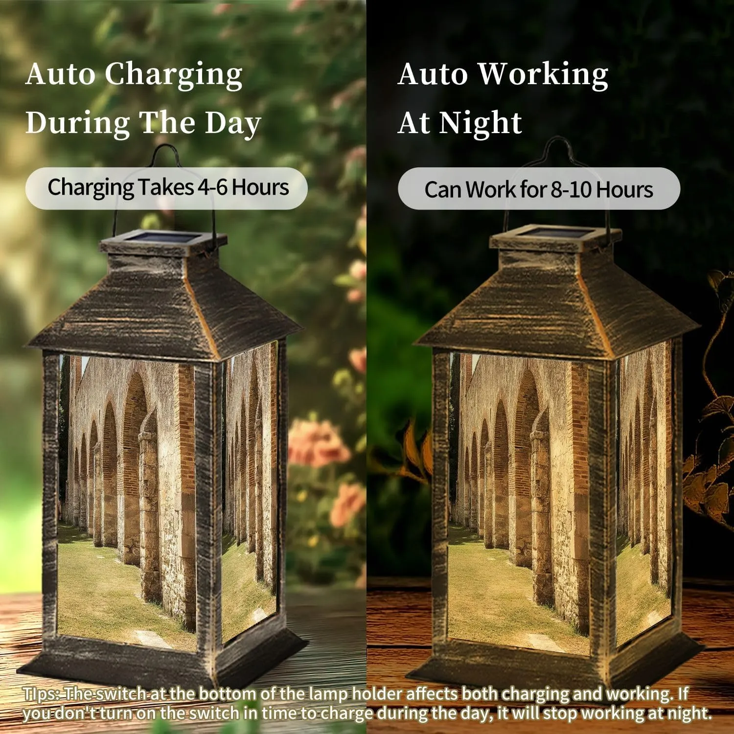 Solar Lantern Abbey San Galgano Outdoor Garden Hanging Lantern Waterproof Solar Powered Lighting Outside Table Lamp for Deck Yard Camping Patio Decor