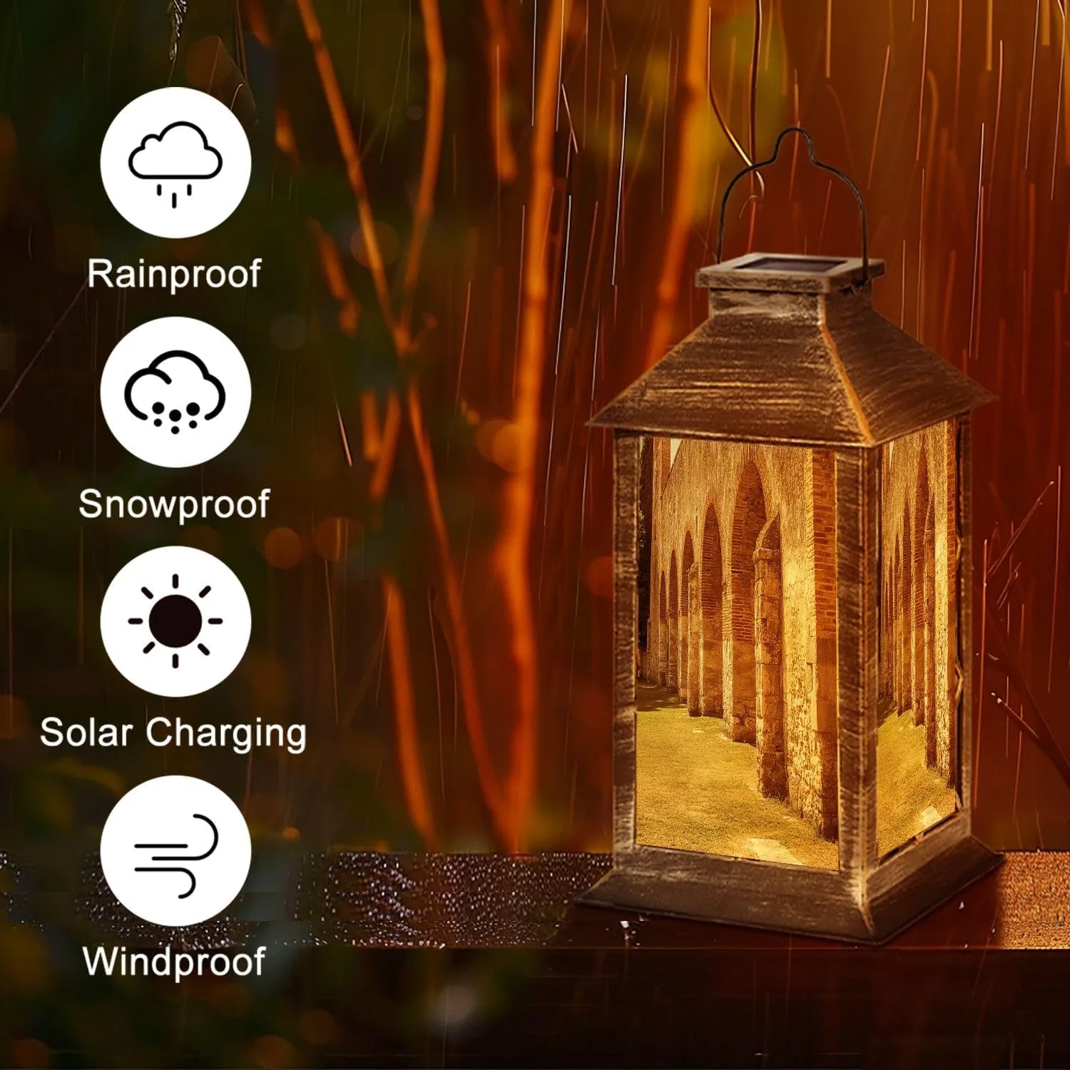 Solar Lantern Abbey San Galgano Outdoor Garden Hanging Lantern Waterproof Solar Powered Lighting Outside Table Lamp for Deck Yard Camping Patio Decor