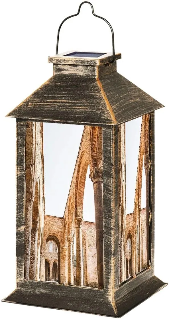 Solar Lantern Abbey San Galgano Outdoor Garden Hanging Lantern Waterproof Solar Powered Lighting Outside Table Lamp for Deck Yard Camping Patio Decor
