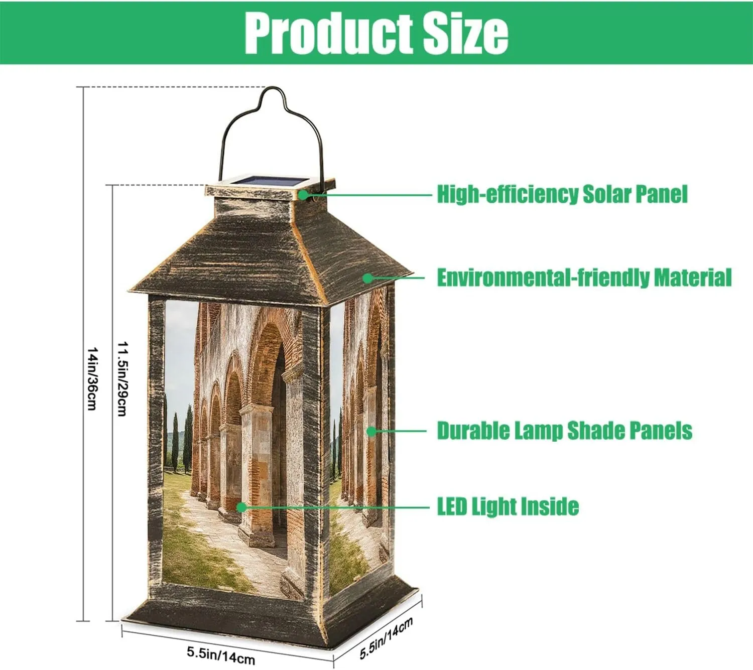 Solar Lantern Abbey San Galgano Outdoor Garden Hanging Lantern Waterproof Solar Powered Lighting Outside Table Lamp for Deck Yard Camping Patio Decor