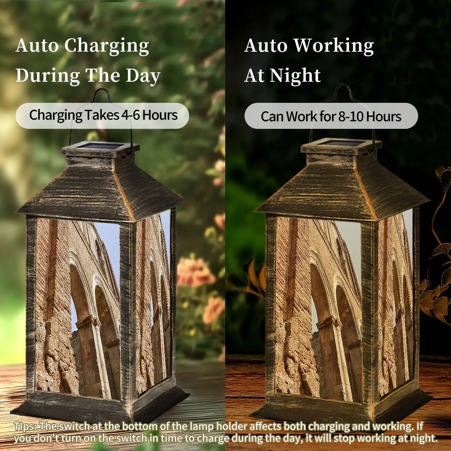 Solar Lantern Abbey San Galgano Outdoor Garden Hanging Lantern Waterproof Solar Powered Lighting Outside Table Lamp for Deck Yard Camping Patio Decor