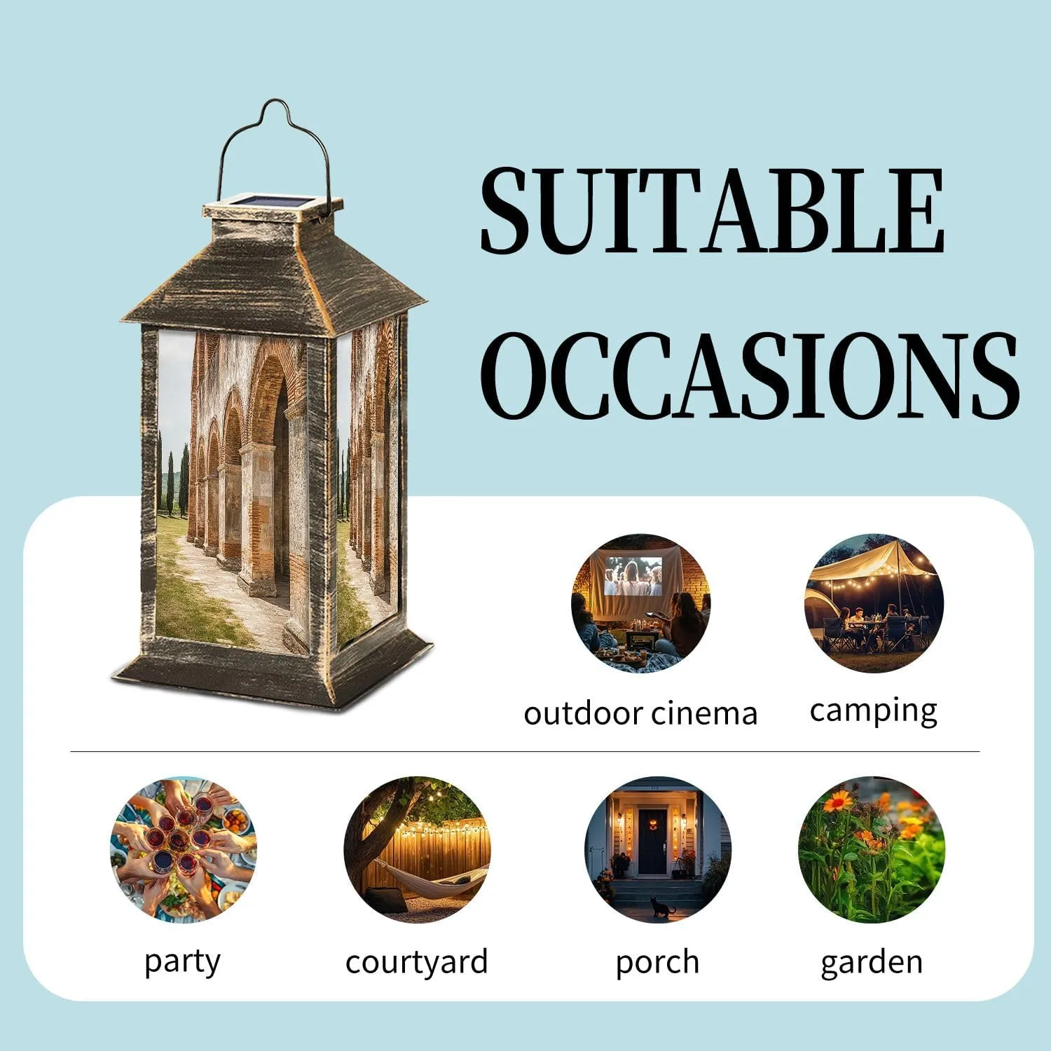 Solar Lantern Abbey San Galgano Outdoor Garden Hanging Lantern Waterproof Solar Powered Lighting Outside Table Lamp for Deck Yard Camping Patio Decor