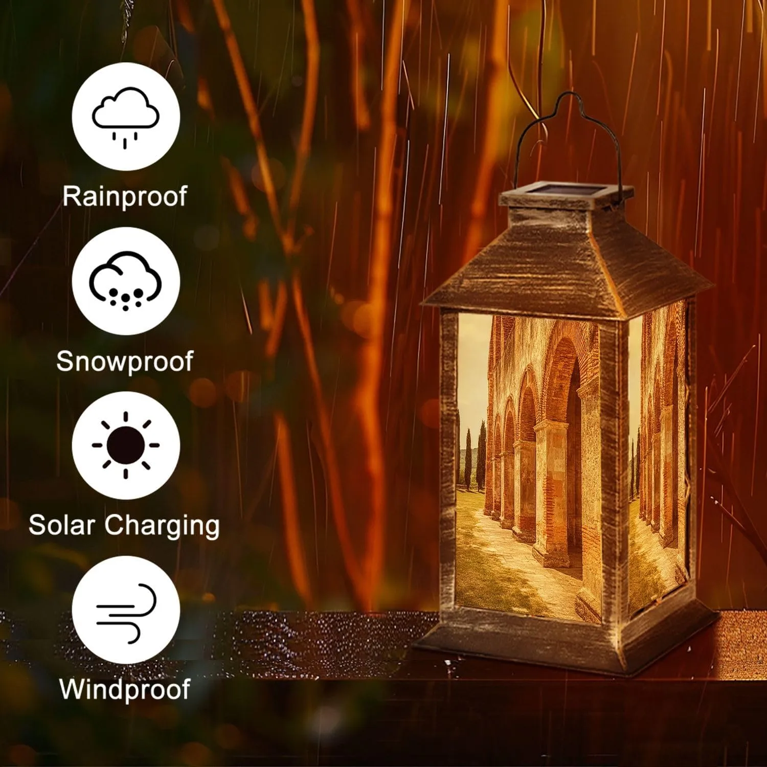 Solar Lantern Abbey San Galgano Outdoor Garden Hanging Lantern Waterproof Solar Powered Lighting Outside Table Lamp for Deck Yard Camping Patio Decor