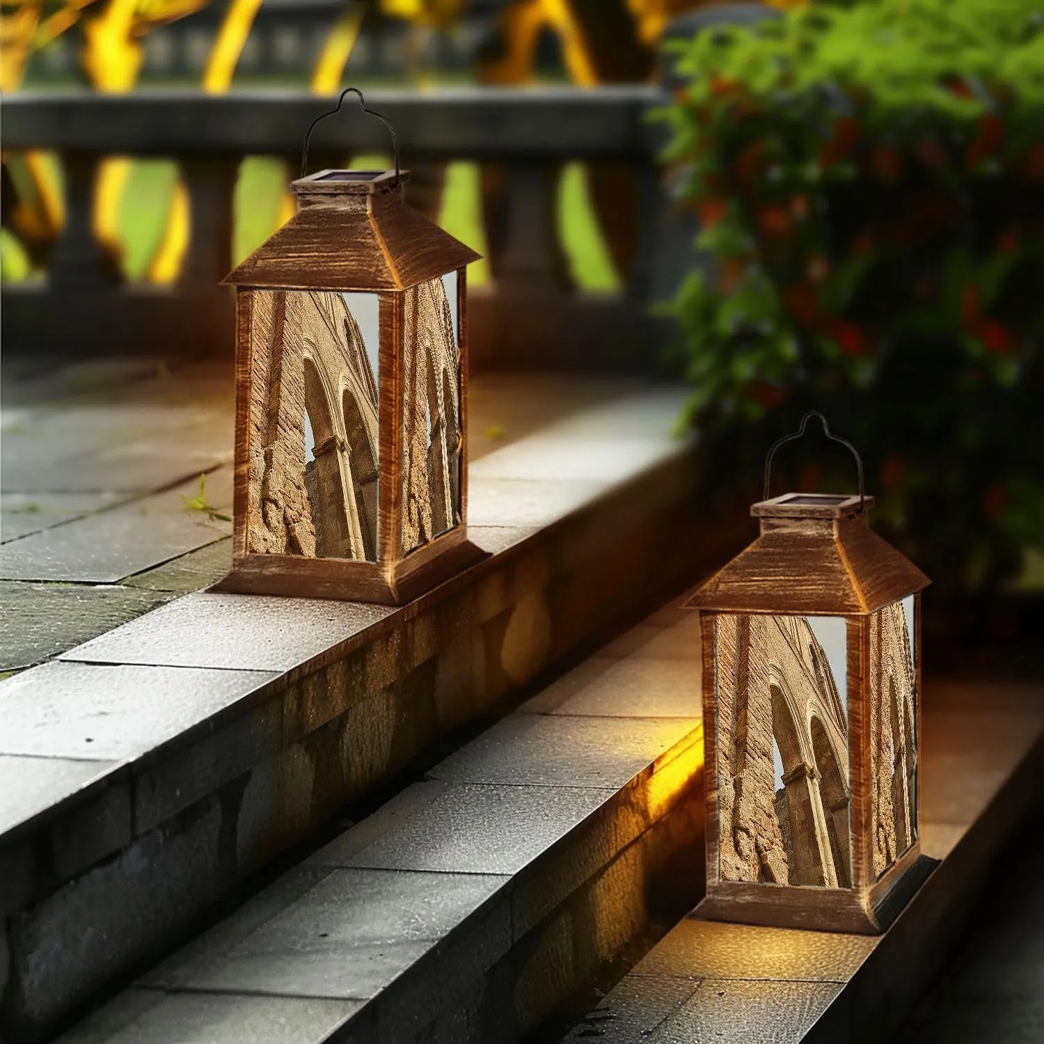 Solar Lantern Abbey San Galgano Outdoor Garden Hanging Lantern Waterproof Solar Powered Lighting Outside Table Lamp for Deck Yard Camping Patio Decor