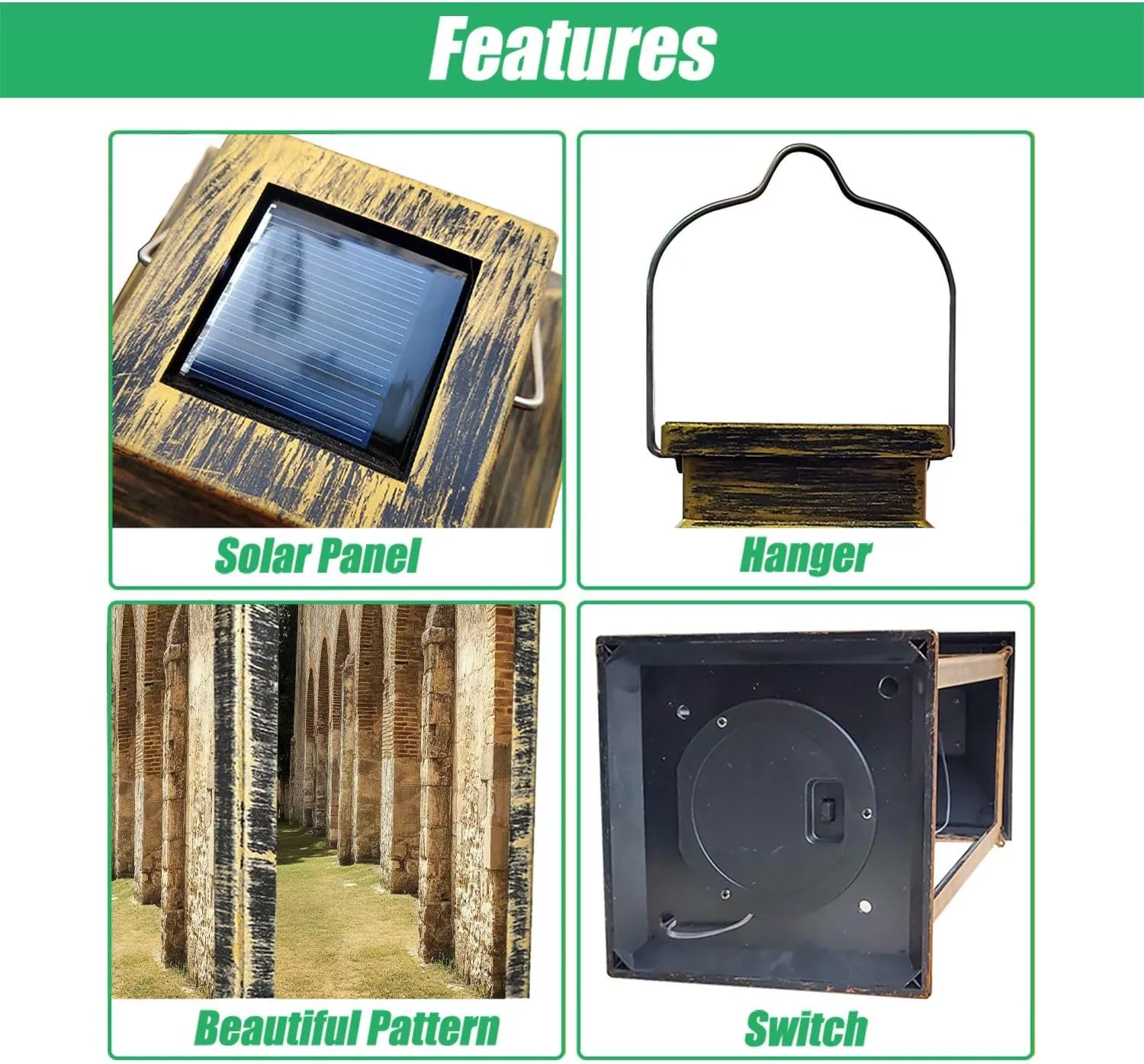 Solar Lantern Abbey San Galgano Outdoor Garden Hanging Lantern Waterproof Solar Powered Lighting Outside Table Lamp for Deck Yard Camping Patio Decor