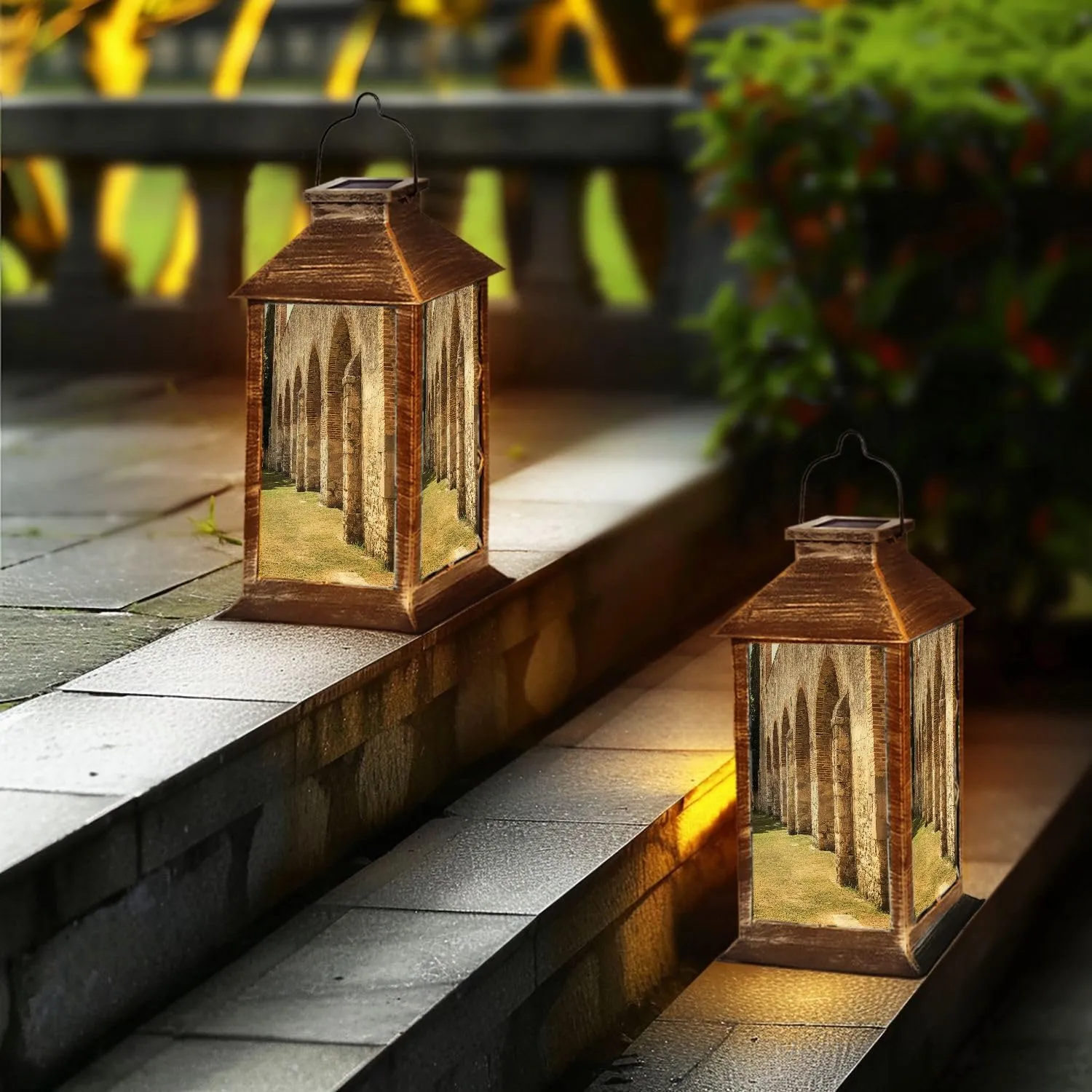 Solar Lantern Abbey San Galgano Outdoor Garden Hanging Lantern Waterproof Solar Powered Lighting Outside Table Lamp for Deck Yard Camping Patio Decor