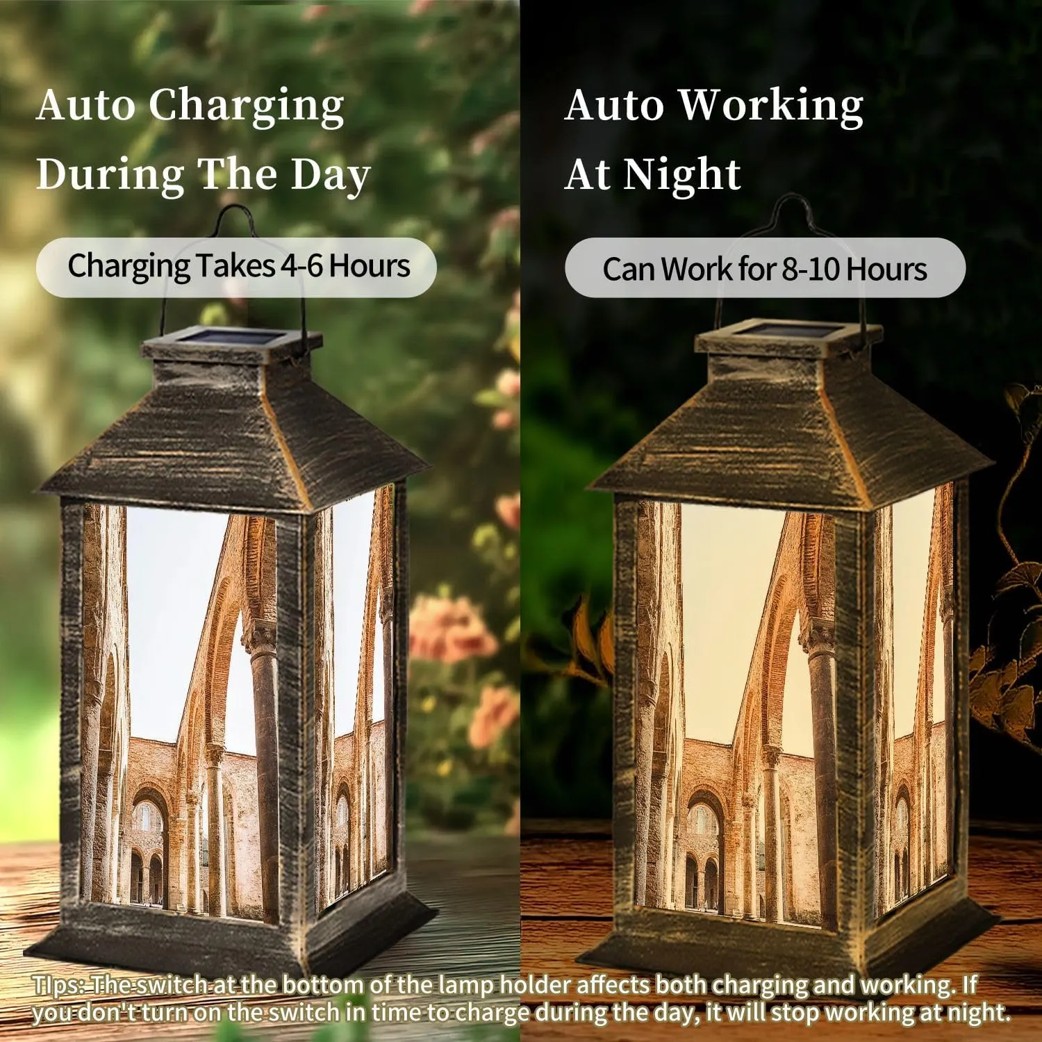 Solar Lantern Abbey San Galgano Outdoor Garden Hanging Lantern Waterproof Solar Powered Lighting Outside Table Lamp for Deck Yard Camping Patio Decor