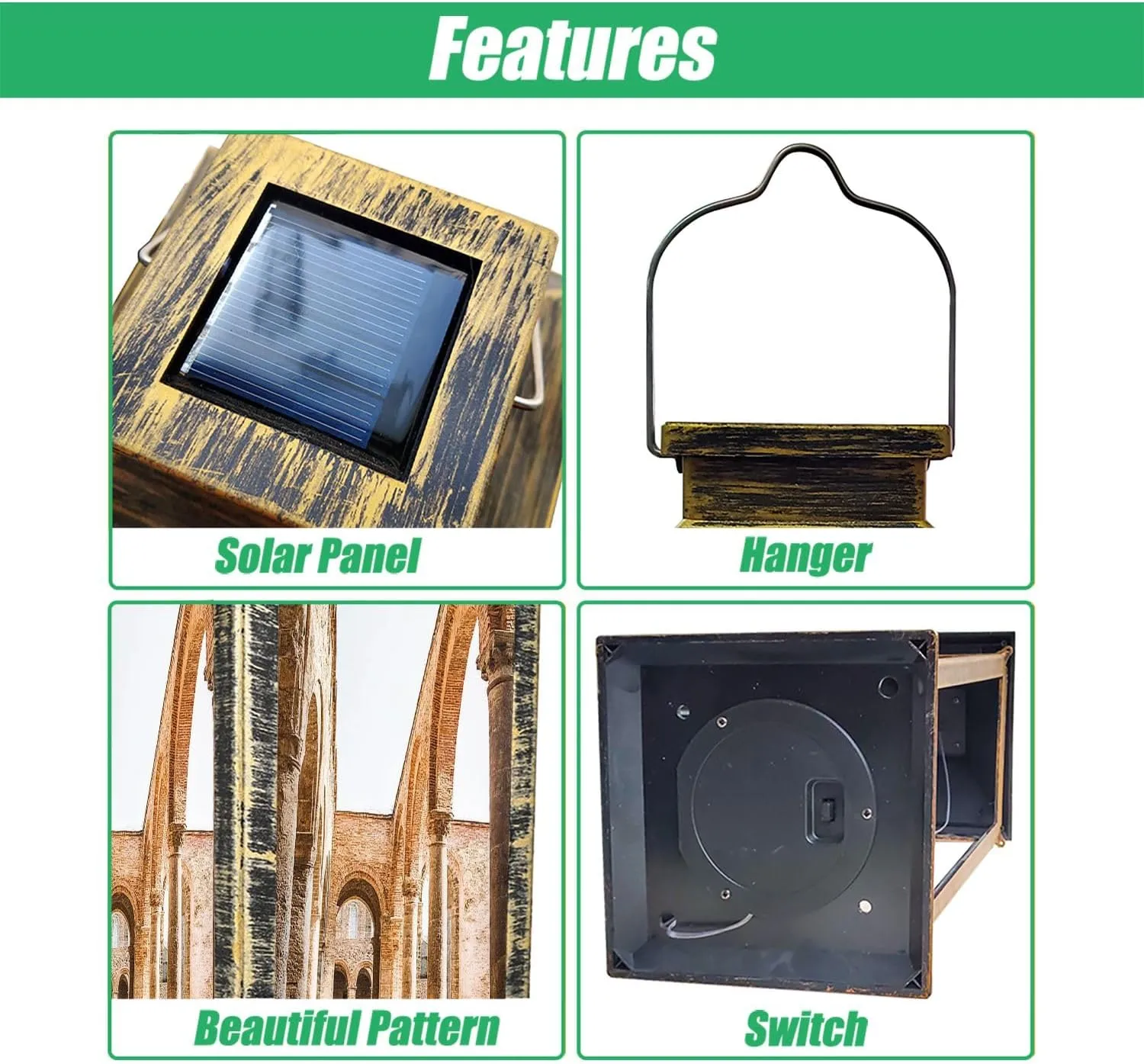 Solar Lantern Abbey San Galgano Outdoor Garden Hanging Lantern Waterproof Solar Powered Lighting Outside Table Lamp for Deck Yard Camping Patio Decor