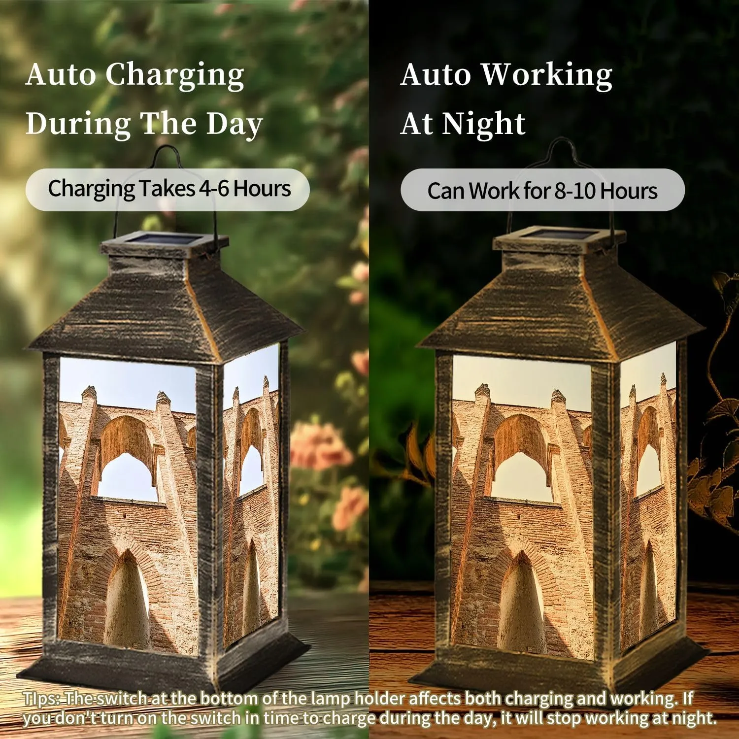 Solar Lantern Abbey San Galgano Outdoor Garden Hanging Lantern Waterproof Solar Powered Lighting Outside Table Lamp for Deck Yard Camping Patio Decor