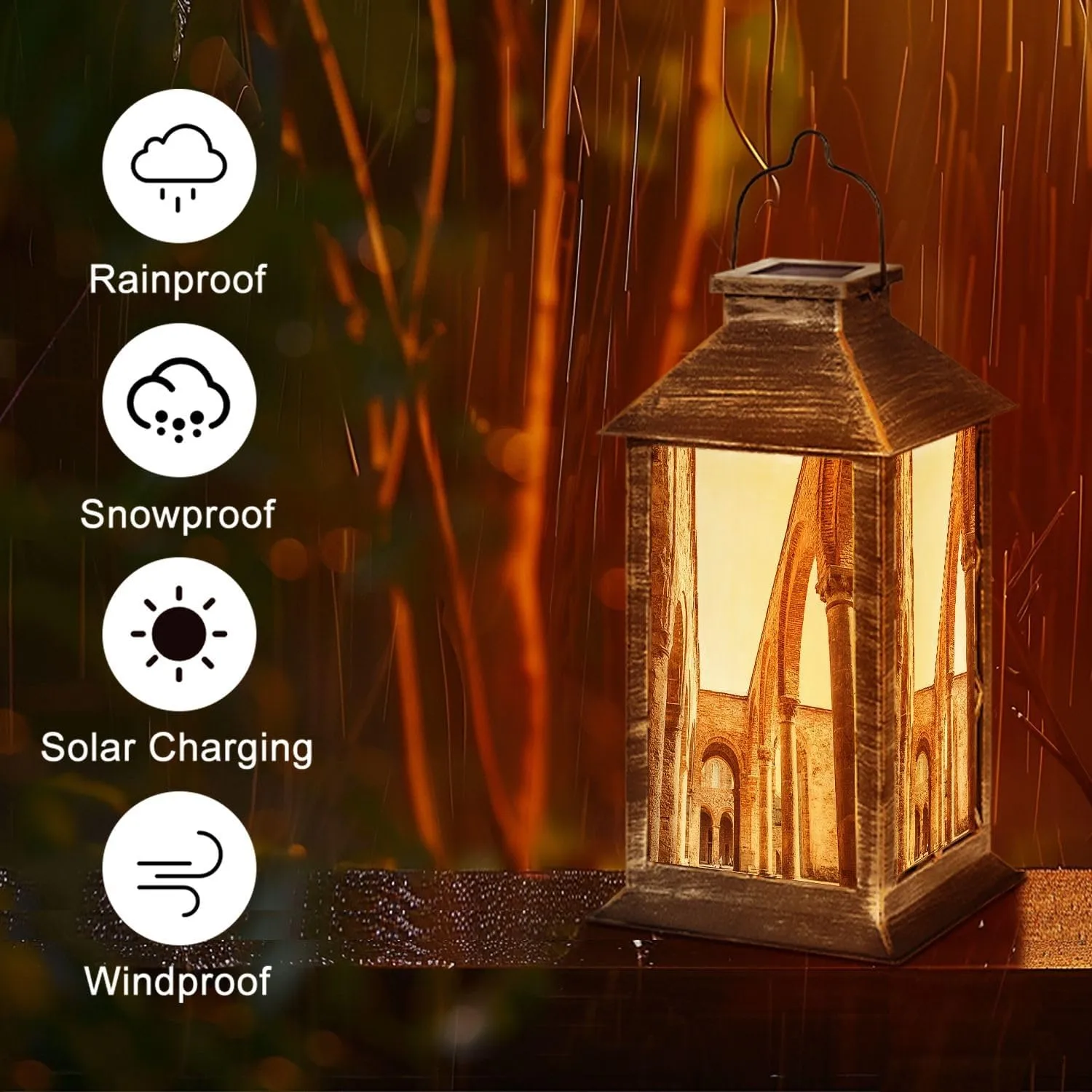 Solar Lantern Abbey San Galgano Outdoor Garden Hanging Lantern Waterproof Solar Powered Lighting Outside Table Lamp for Deck Yard Camping Patio Decor