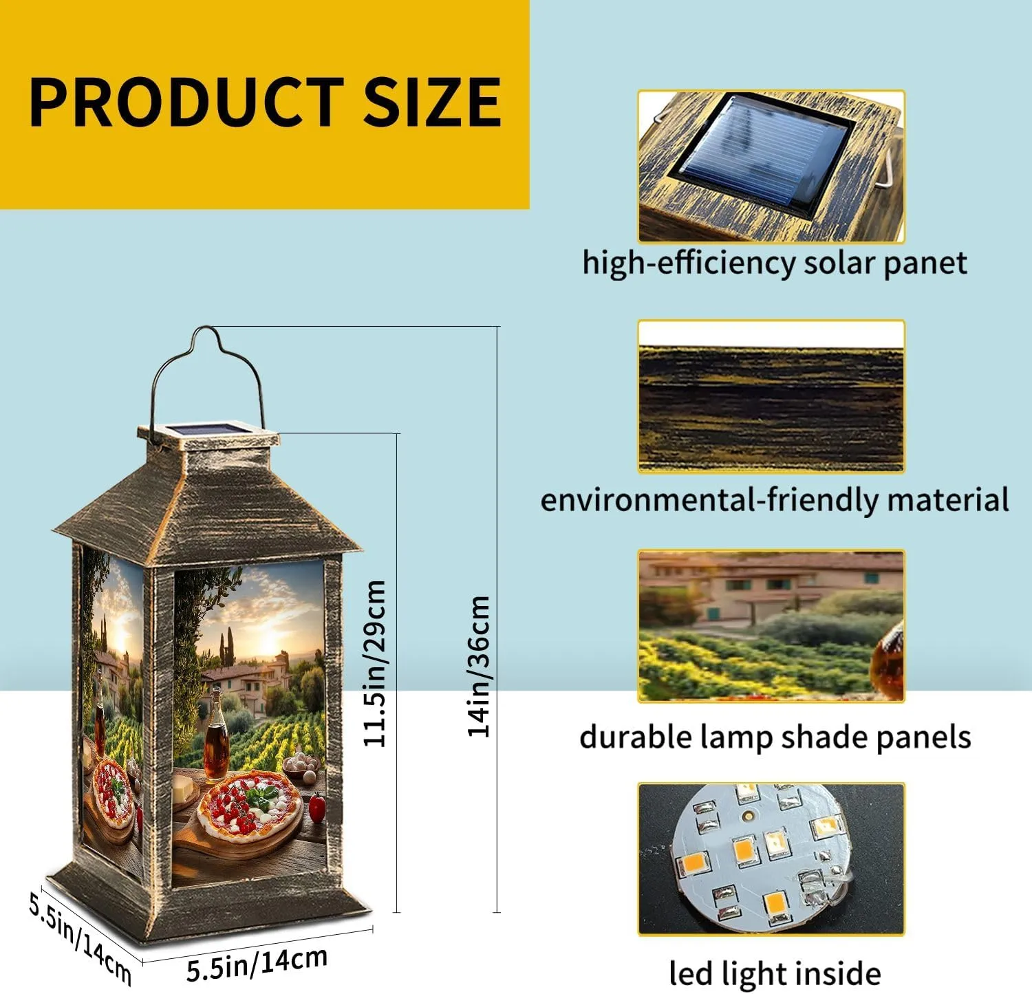 Solar Lantern Italian Pizza Against Villa Tuscany Italy Outdoor Waterproof Garden Hanging Lantern Solar Powered Lighting Outside Table Lamp for Patio Deck Camping 1 Pack
