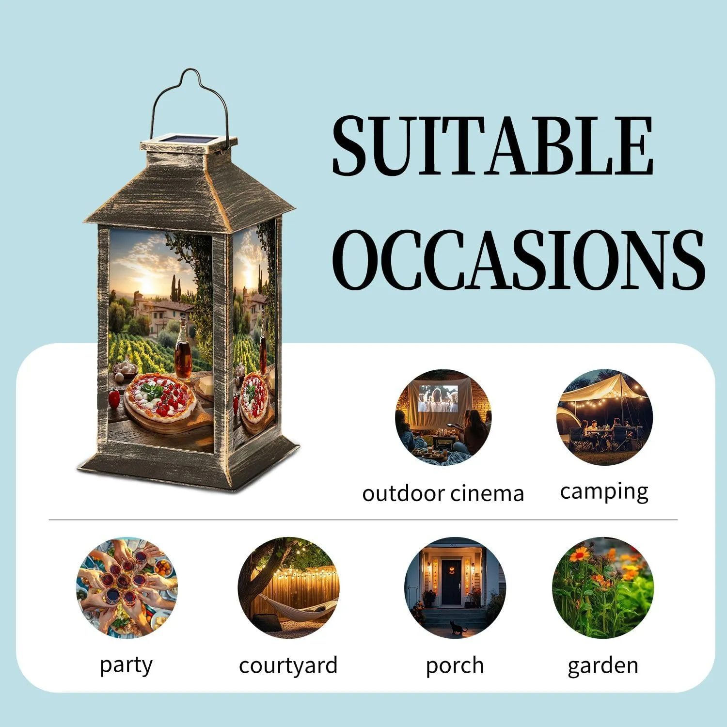 Solar Lantern Italian Pizza Against Villa Tuscany Italy Outdoor Waterproof Garden Hanging Lantern Solar Powered Lighting Outside Table Lamp for Patio Deck Camping 1 Pack