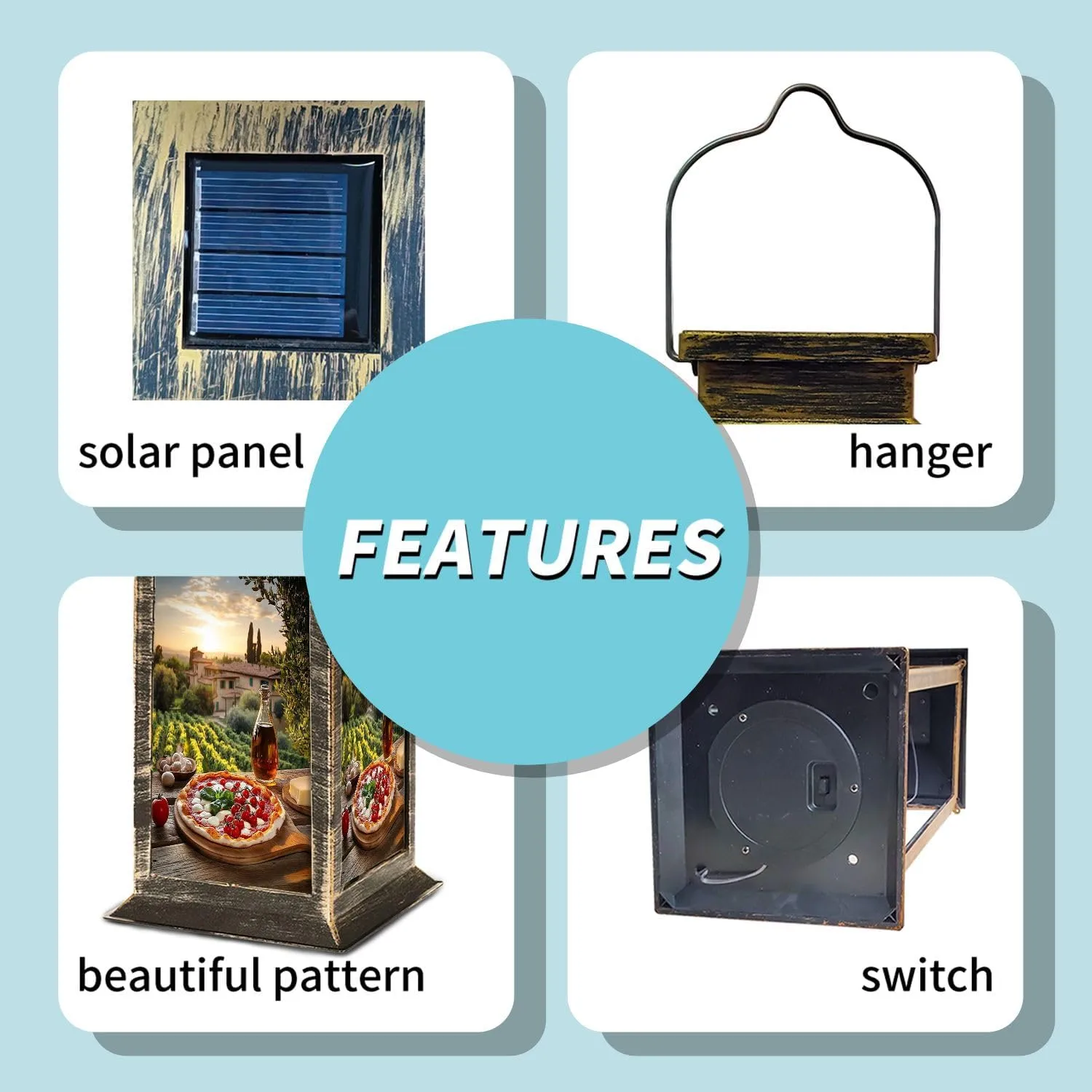 Solar Lantern Italian Pizza Against Villa Tuscany Italy Outdoor Waterproof Garden Hanging Lantern Solar Powered Lighting Outside Table Lamp for Patio Deck Camping 1 Pack