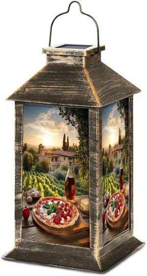 Solar Lantern Italian Pizza Against Villa Tuscany Italy Outdoor Waterproof Garden Hanging Lantern Solar Powered Lighting Outside Table Lamp for Patio Deck Camping 1 Pack