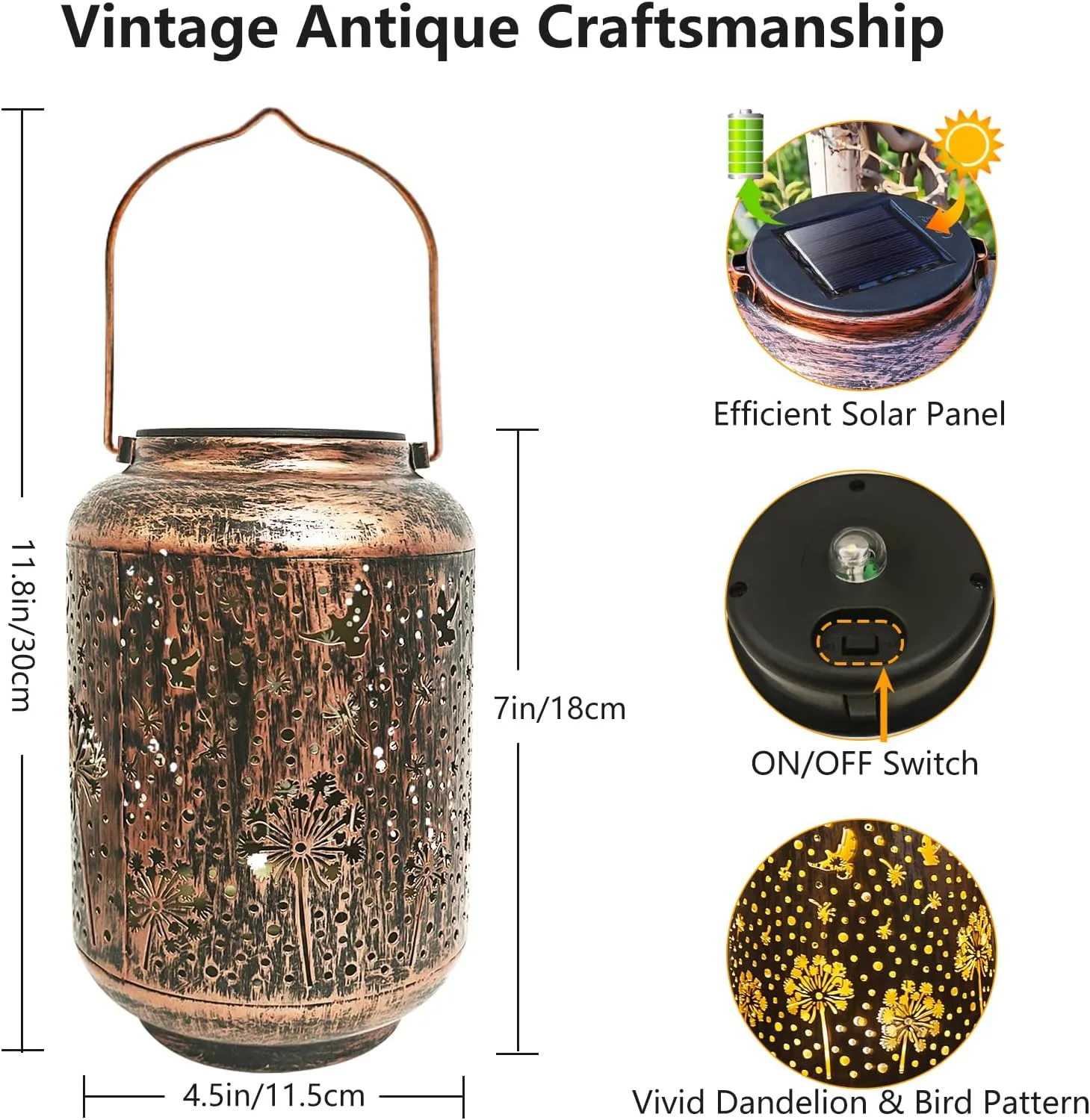 Solar Lantern Outdoor Dandelion Garden Decor, IP65 Waterproof Hanging Solar Powered Lights Birthdays Gifts for Women Mom, Metal Decorative Light for Patio Yard Lawn Porch Backyard Christmas