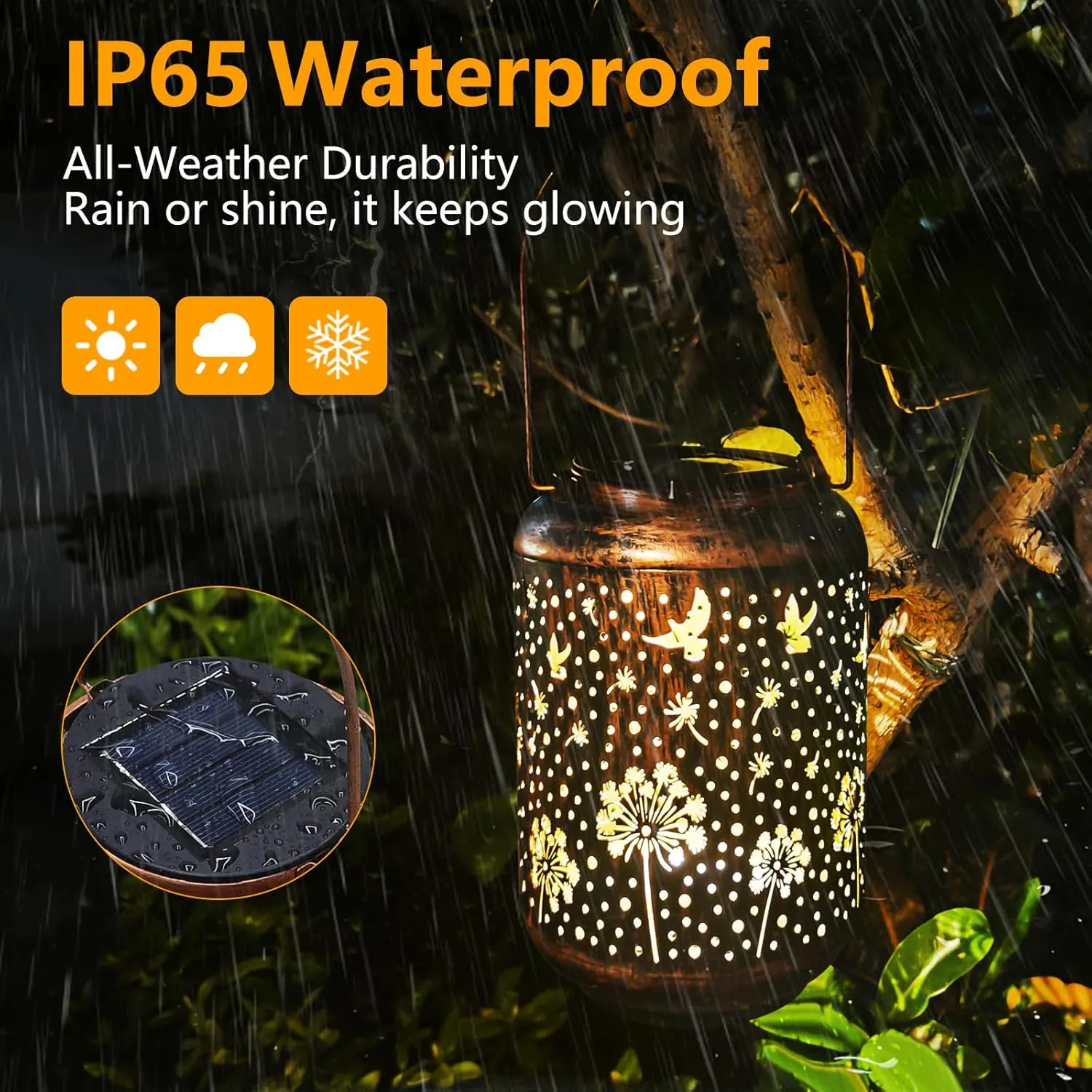 Solar Lantern Outdoor Dandelion Garden Decor, IP65 Waterproof Hanging Solar Powered Lights Birthdays Gifts for Women Mom, Metal Decorative Light for Patio Yard Lawn Porch Backyard Christmas
