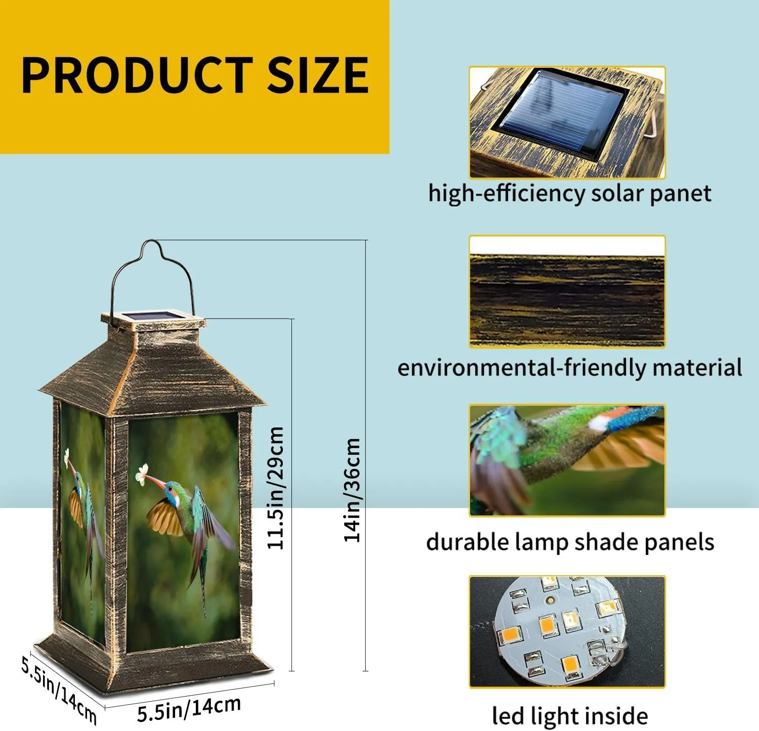 Solar Lantern Portrait Photo Violet Fronted Brilliant Flight Water Covered Yellow Outdoor Waterproof Garden Hanging Lantern Solar Powered Lighting Outside Table Lamp for Patio Deck Camping 1 Pack