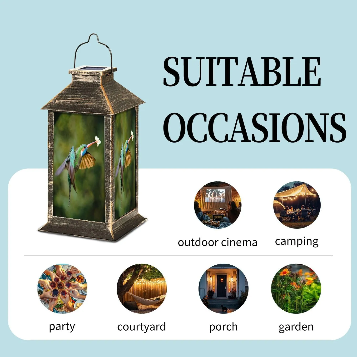 Solar Lantern Portrait Photo Violet Fronted Brilliant Flight Water Covered Yellow Outdoor Waterproof Garden Hanging Lantern Solar Powered Lighting Outside Table Lamp for Patio Deck Camping 1 Pack