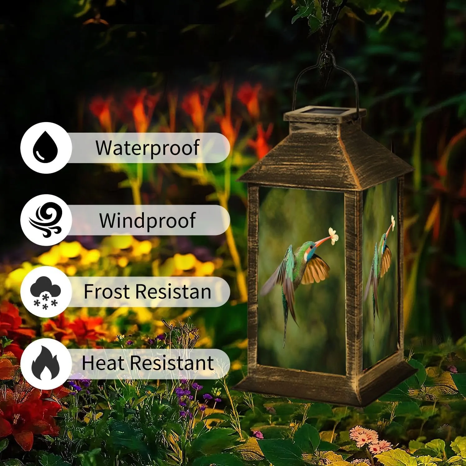 Solar Lantern Portrait Photo Violet Fronted Brilliant Flight Water Covered Yellow Outdoor Waterproof Garden Hanging Lantern Solar Powered Lighting Outside Table Lamp for Patio Deck Camping 1 Pack