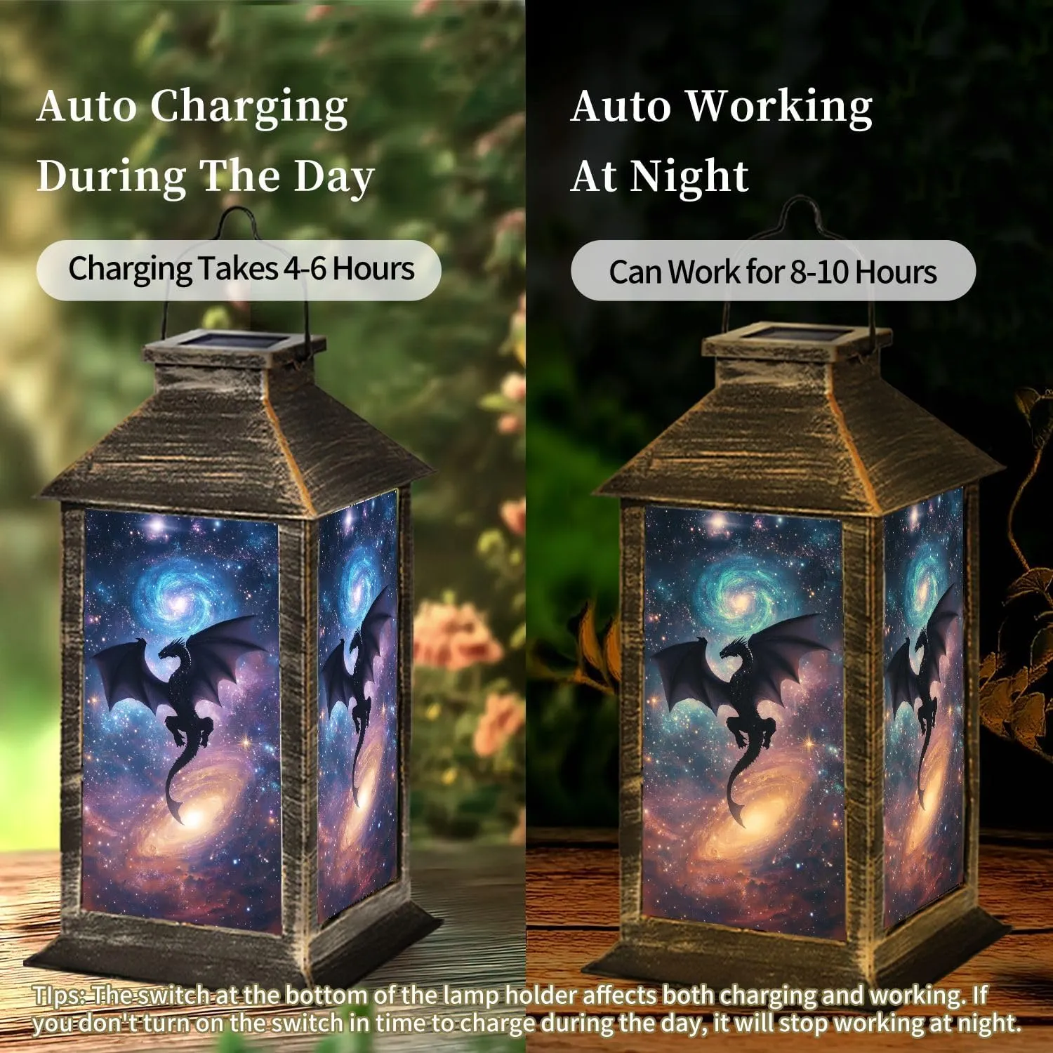 Solar Lantern Swirling Galaxy Dragon Majestic Outdoor Waterproof Garden Hanging Lantern Solar Powered Lighting Outside Table Lamp for Patio Deck Camping 1 Pack