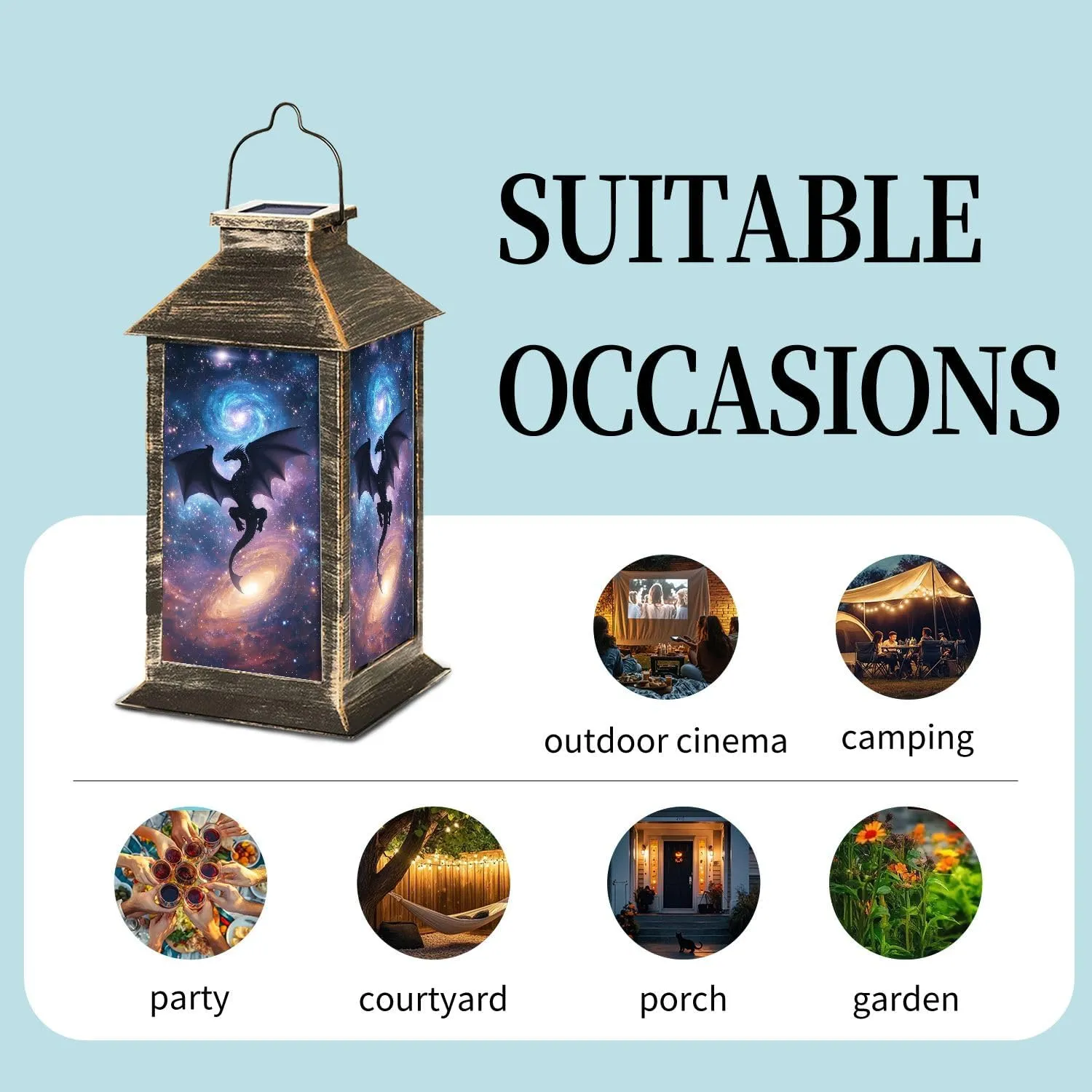 Solar Lantern Swirling Galaxy Dragon Majestic Outdoor Waterproof Garden Hanging Lantern Solar Powered Lighting Outside Table Lamp for Patio Deck Camping 1 Pack